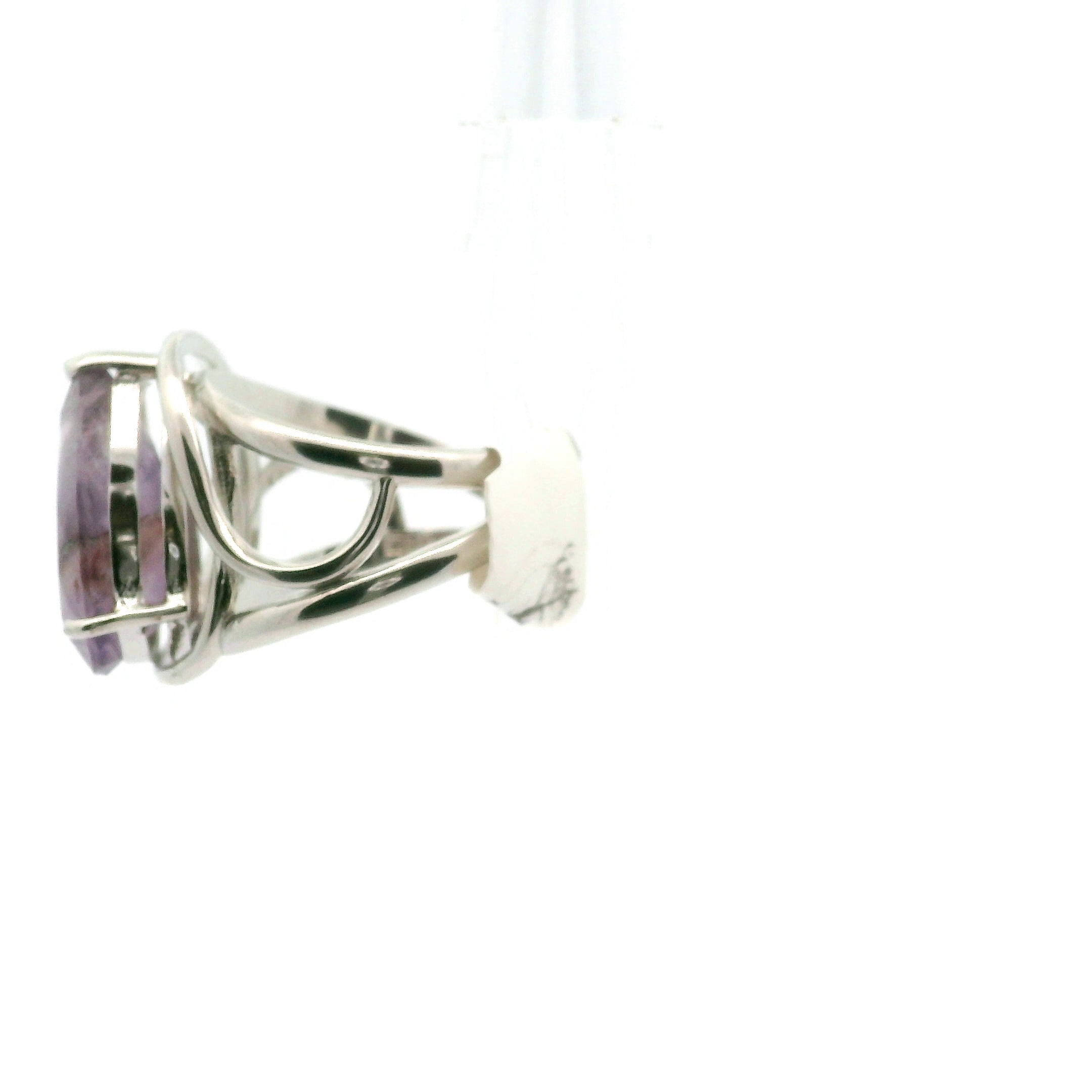 Phantom Amethyst Cuff Ring .925 Silver for Enhancing Intuition & Connection with Divine