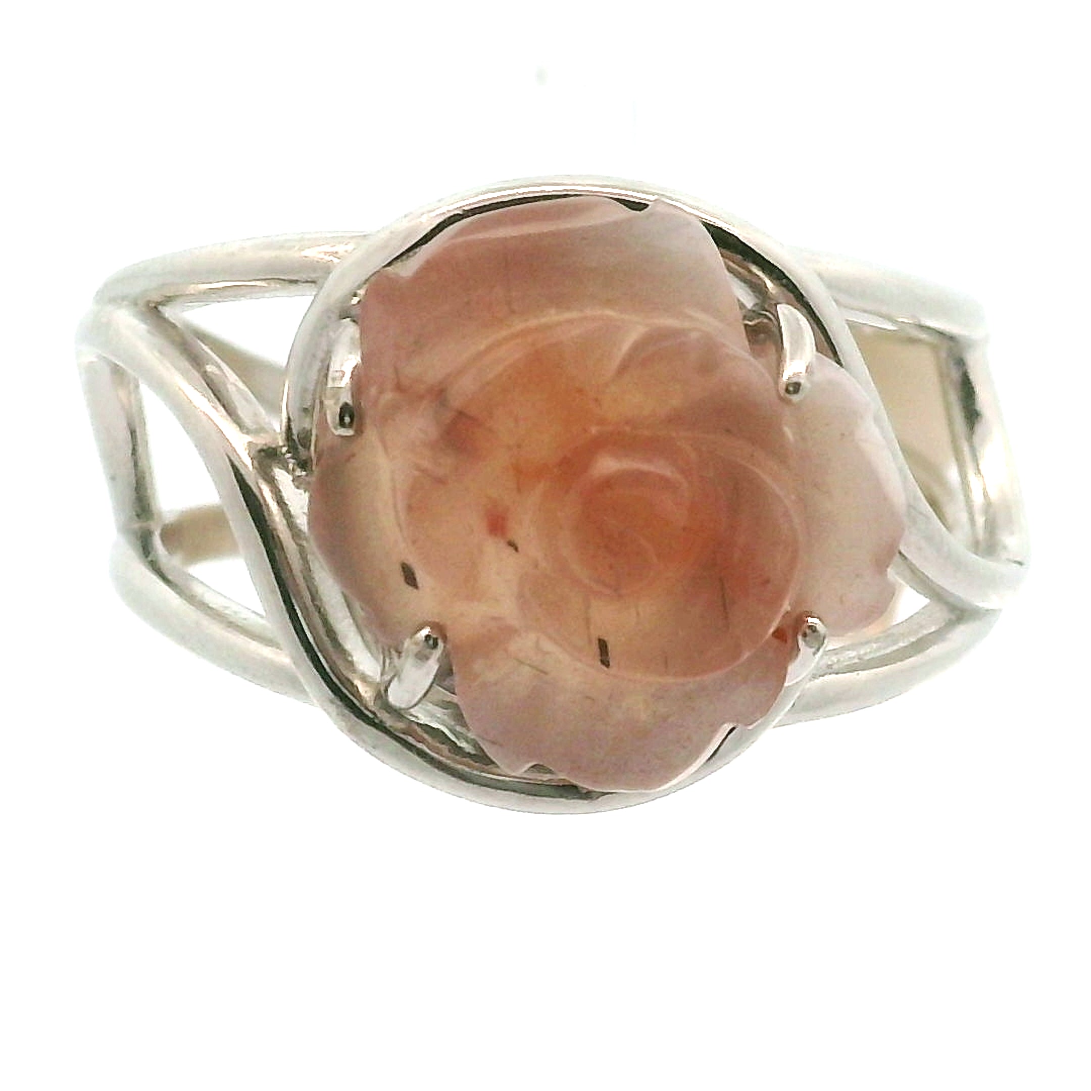 Moonstone Carved Rose Adjustable Ring .925 Silver for New Beginnings