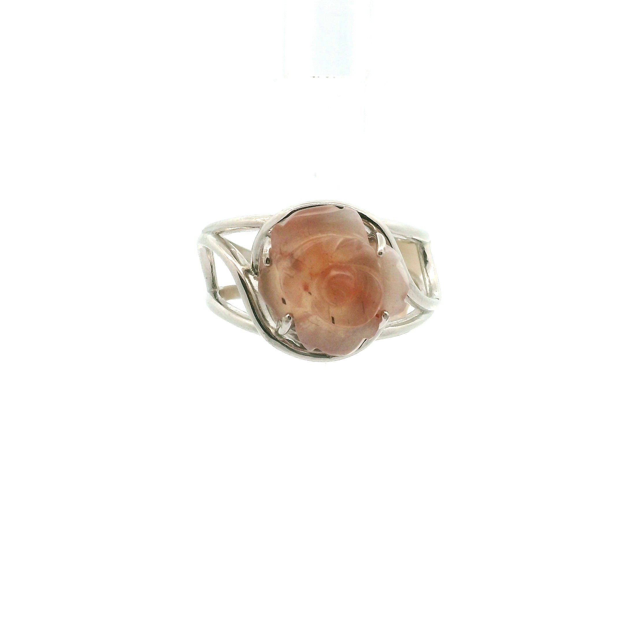 Moonstone Carved Rose Adjustable Ring .925 Silver for New Beginnings