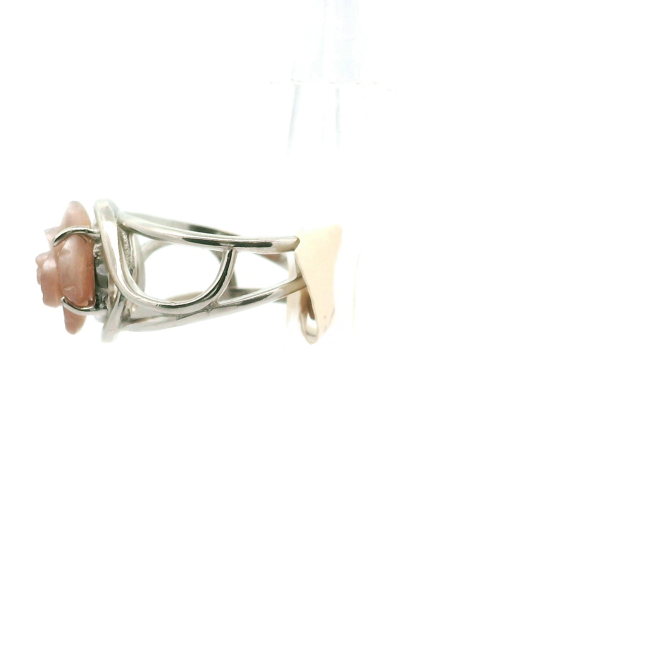 Moonstone Carved Rose Adjustable Ring .925 Silver for New Beginnings