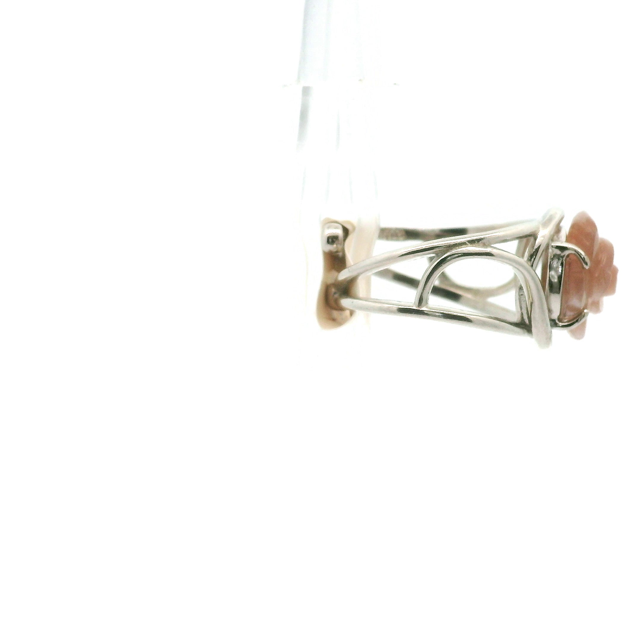 Moonstone Carved Rose Adjustable Ring .925 Silver for New Beginnings