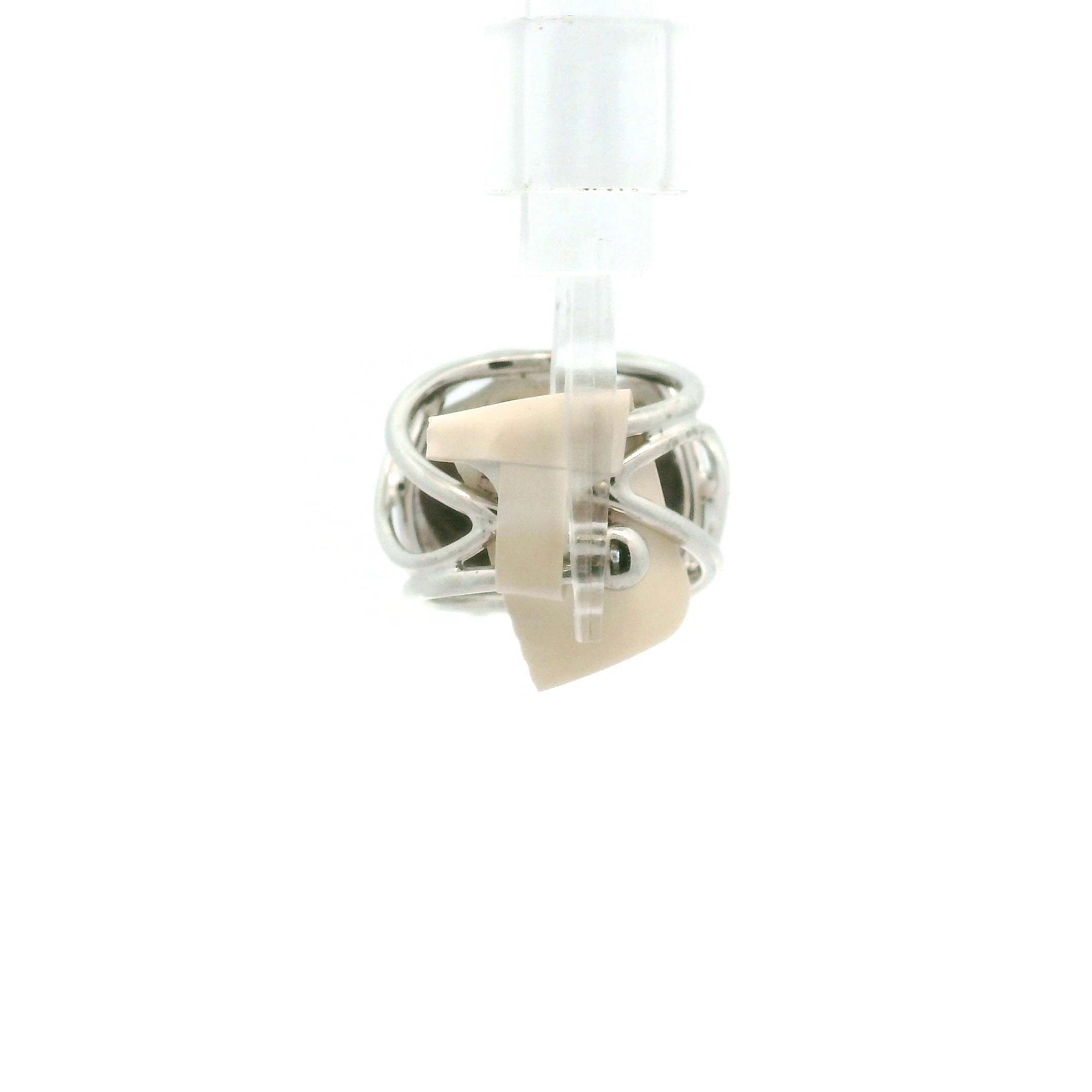 Black Moonstone with Sunstone Lotus Finger Cuff Adjustable Ring .925 Silver for New Beginnings and Protection