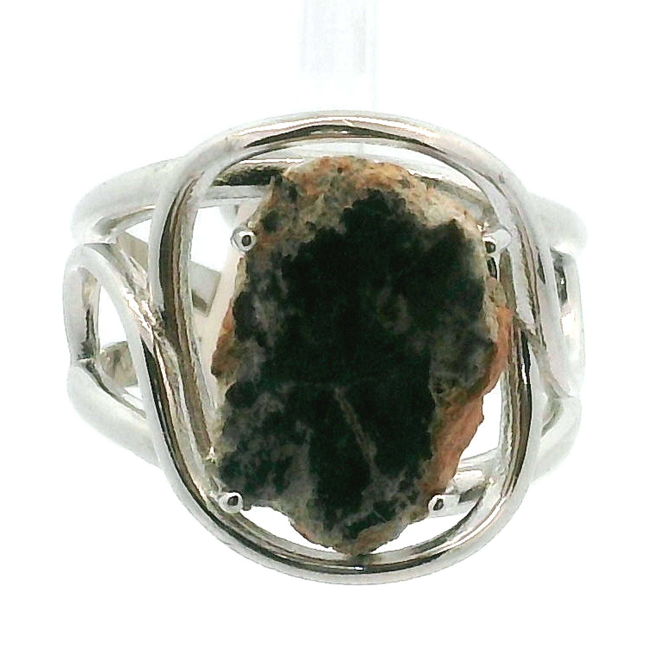 Lunar Geode Slice Adjustable Ring .925 Silver for Manifestation