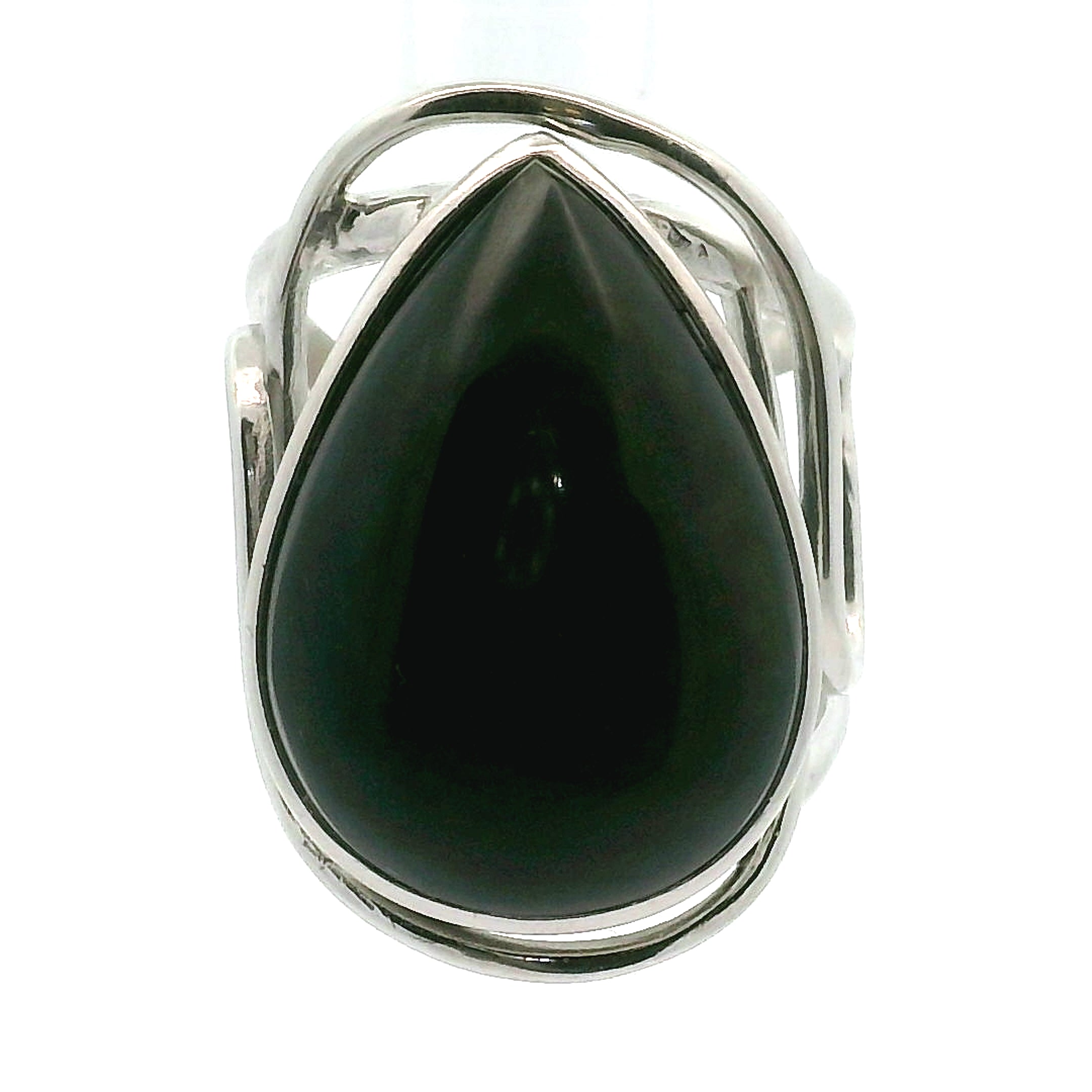 Velvet Obsidian Obsidian Finger Cuff Adjustable Ring .925 Silver for Transformation, Power and Protection