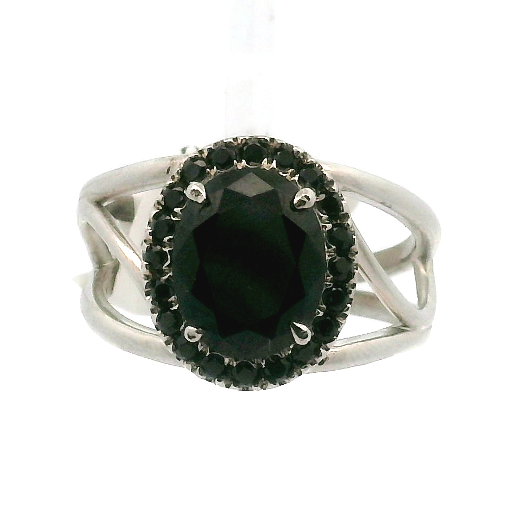 Black Spinel Pave Cuff Ring .925 Silver for Personal Strength and Grounding