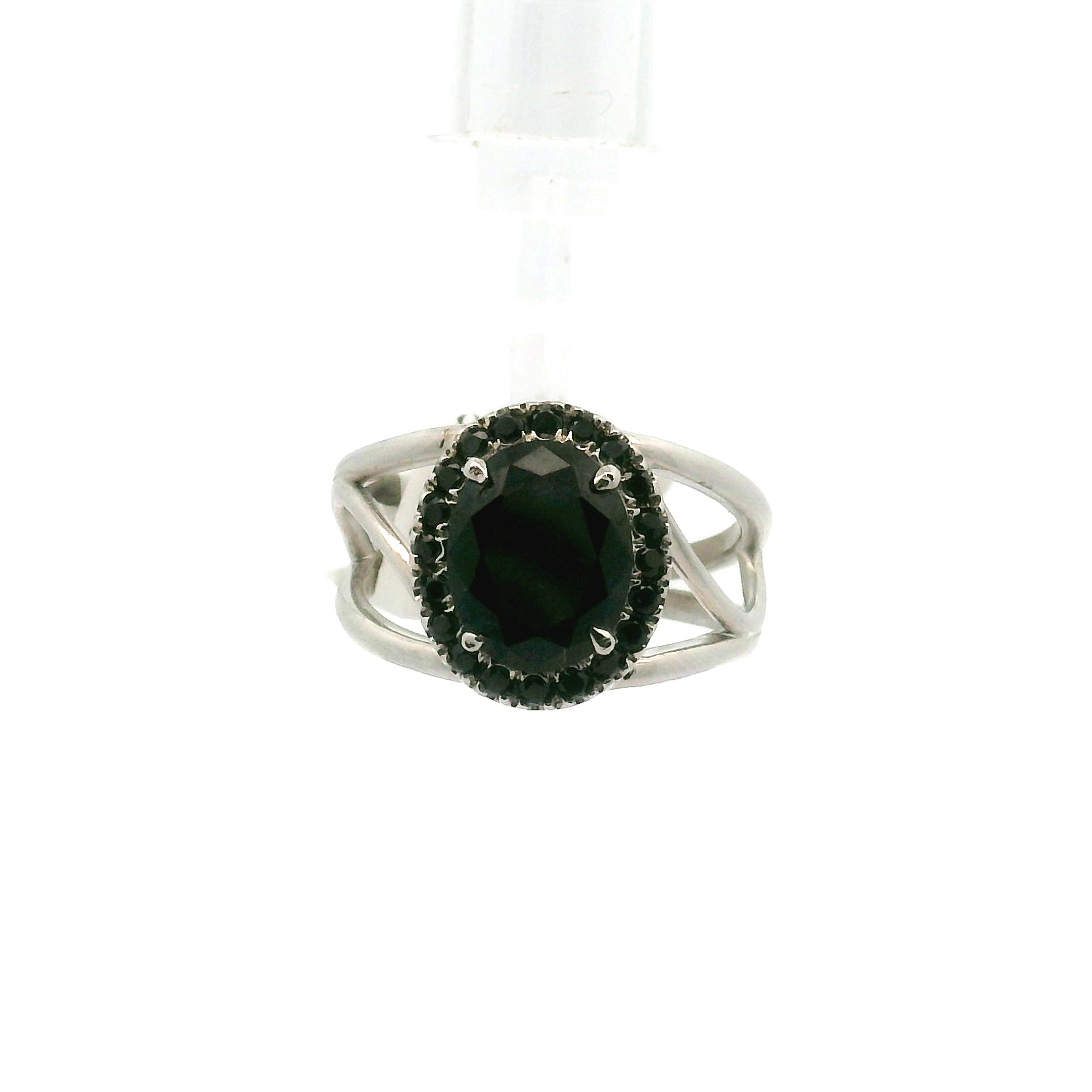 Black Spinel Pave Cuff Ring .925 Silver for Personal Strength and Grounding