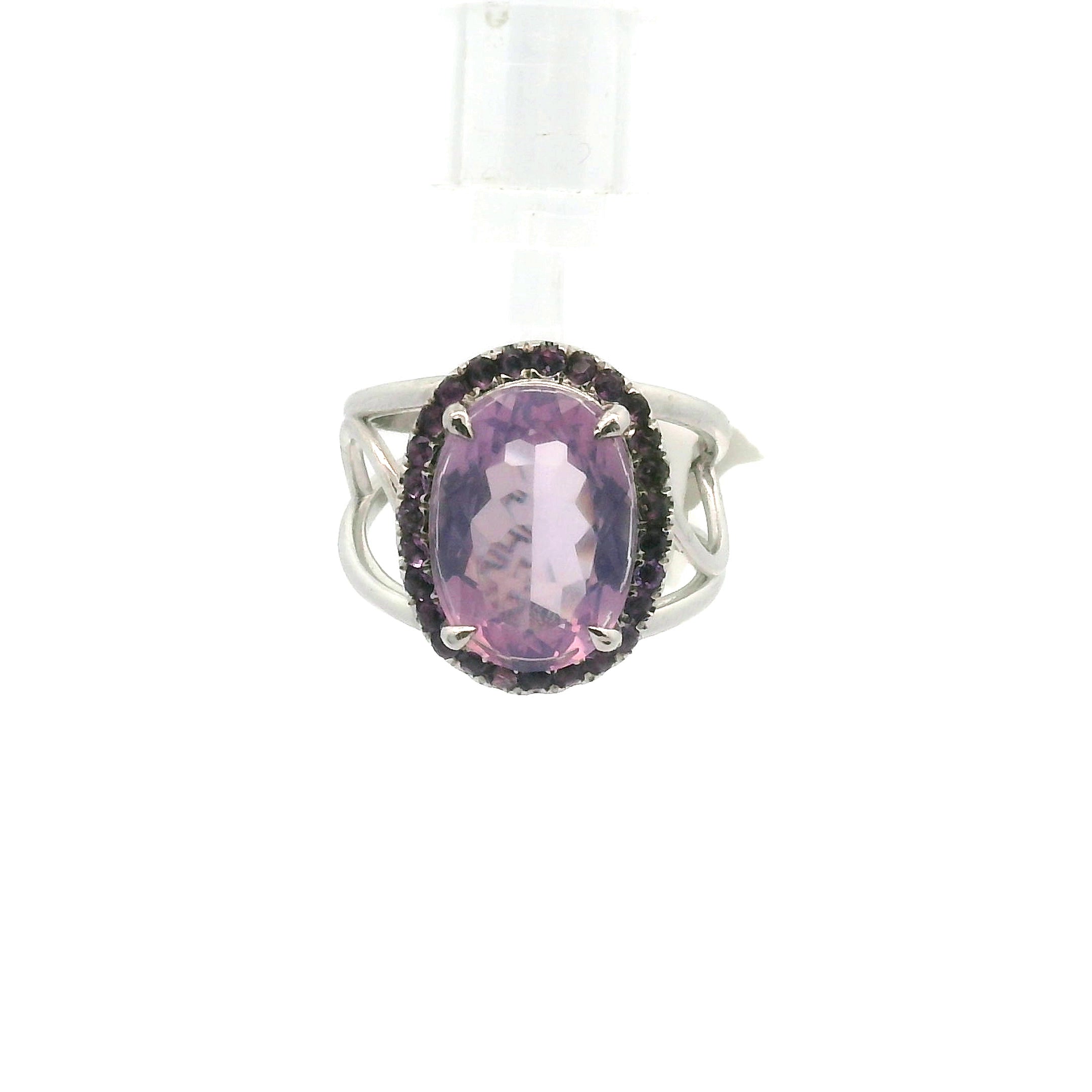 Lavender Moon Quartz with Amethyst Pave Cuff Ring .925 Silver for Intuition and Clarity