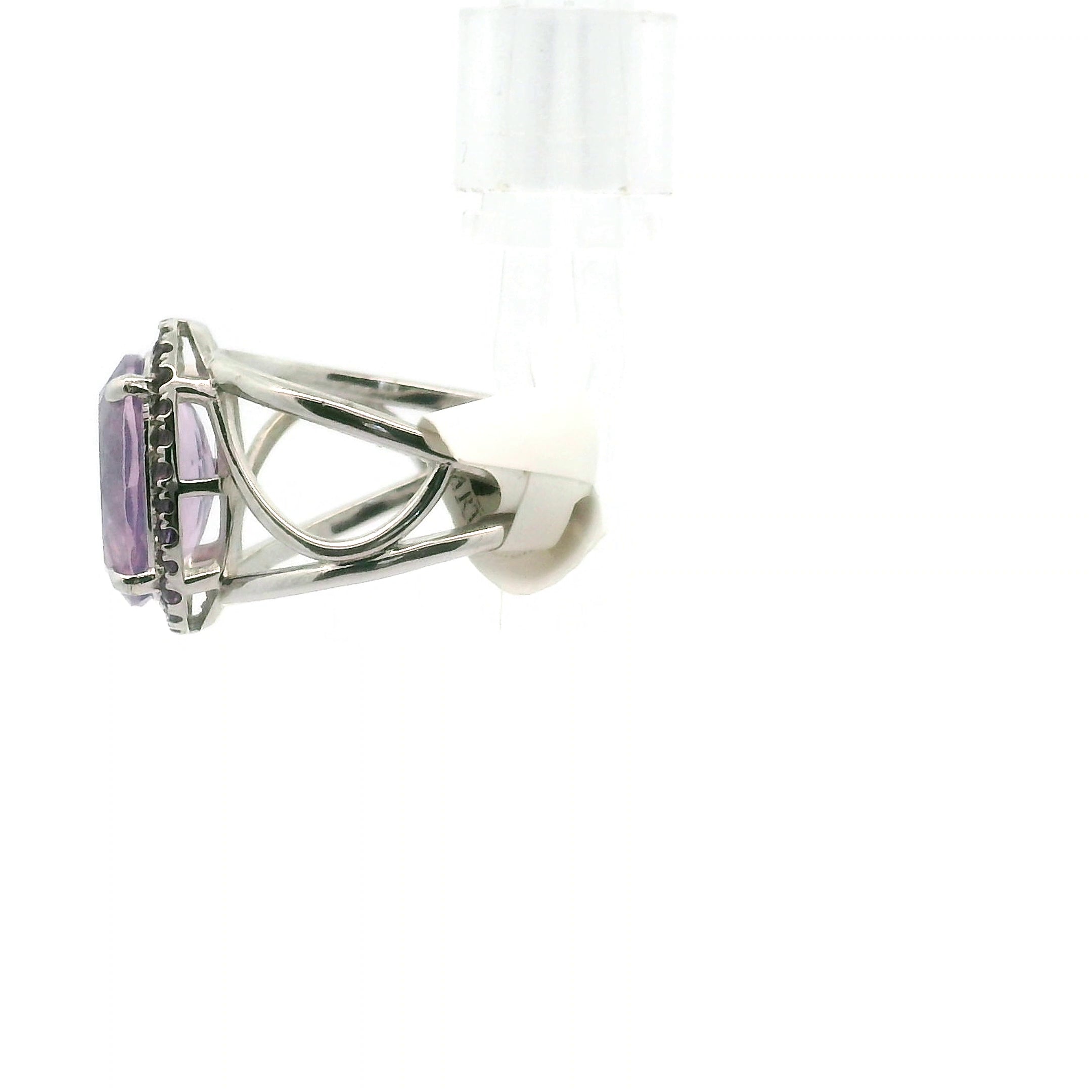 Lavender Moon Quartz with Amethyst Pave Cuff Ring .925 Silver for Intuition and Clarity