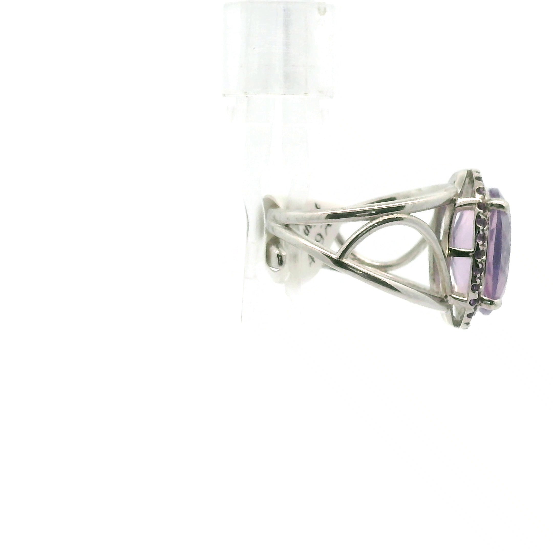 Lavender Moon Quartz with Amethyst Pave Cuff Ring .925 Silver for Intuition and Clarity