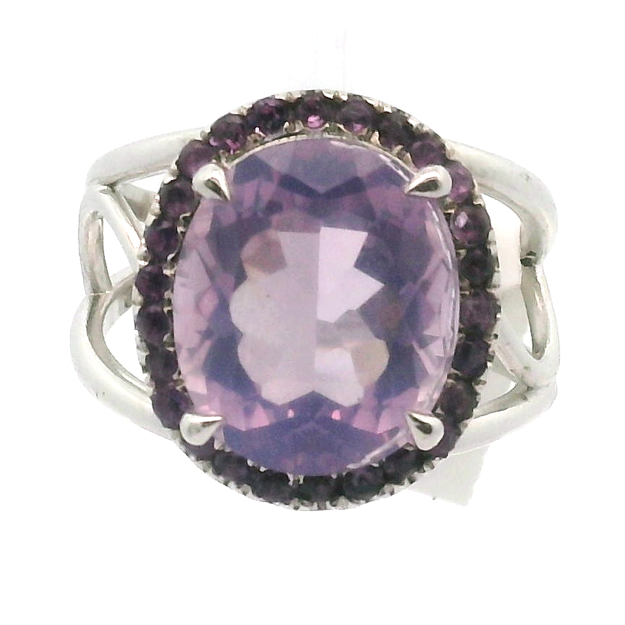 Lavender Moon Quartz with Amethyst Pave Cuff Ring .925 Silver for Intuition and Clarity