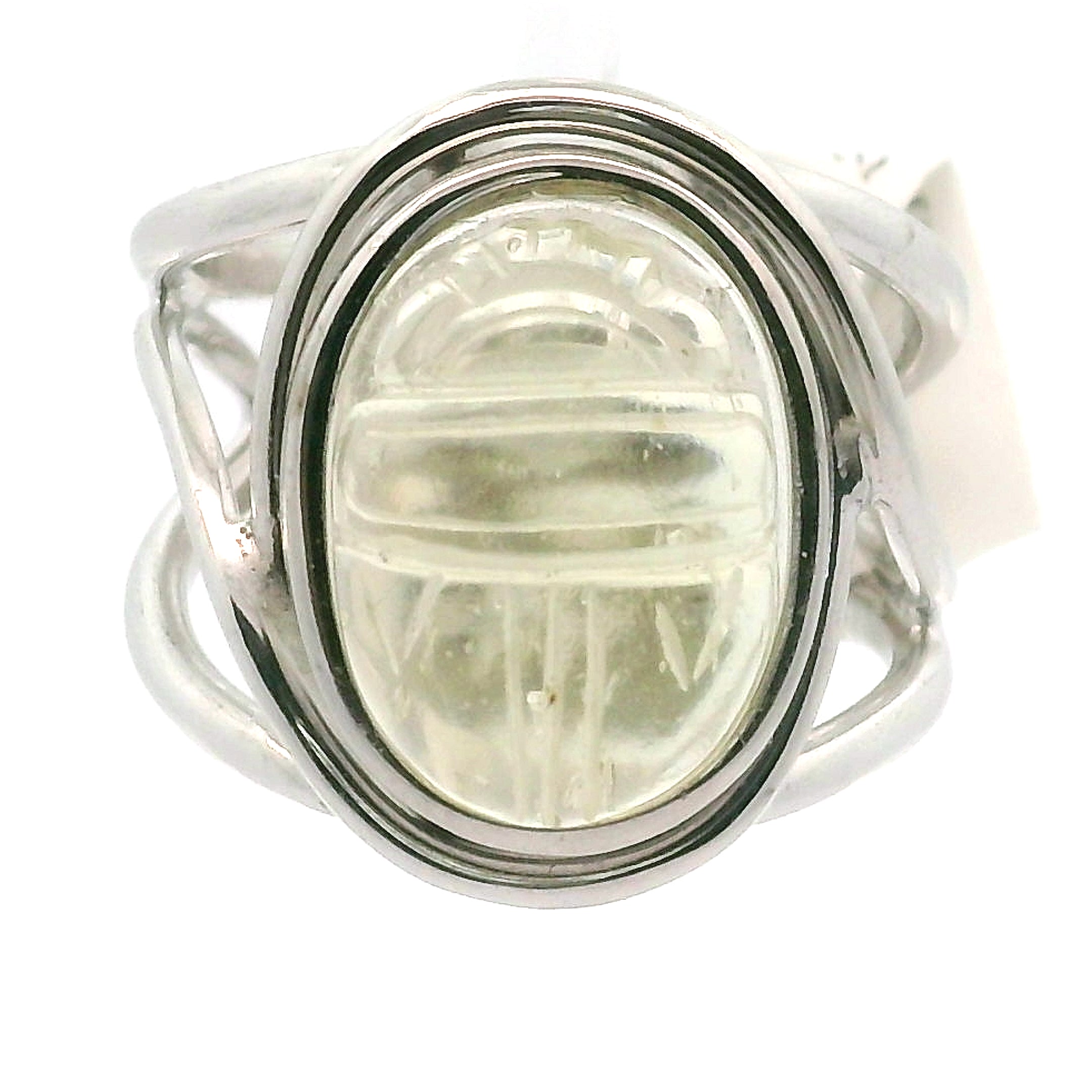 Libyan Desert Glass Carved Scarab Cuff Ring .925 Silver for Confidence, Manifestation and Personal Power