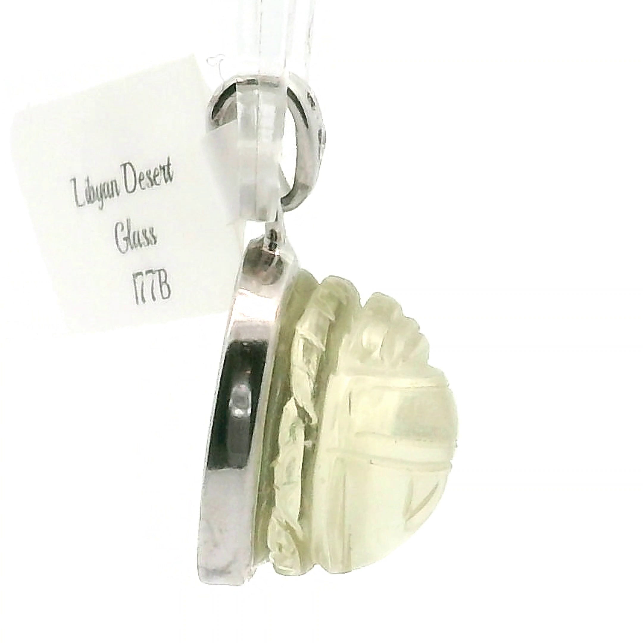Libyan Desert Glass Carved Scarab Pendant.925 Silver for Confidence, Manifestation and Personal Power