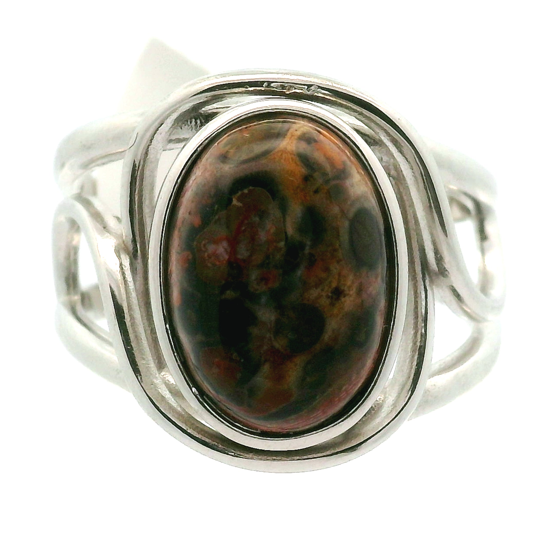 Leopardskin Jasper Cuff Ring .925 Silver for Grounding, Protection and Connection with Animal Guides
