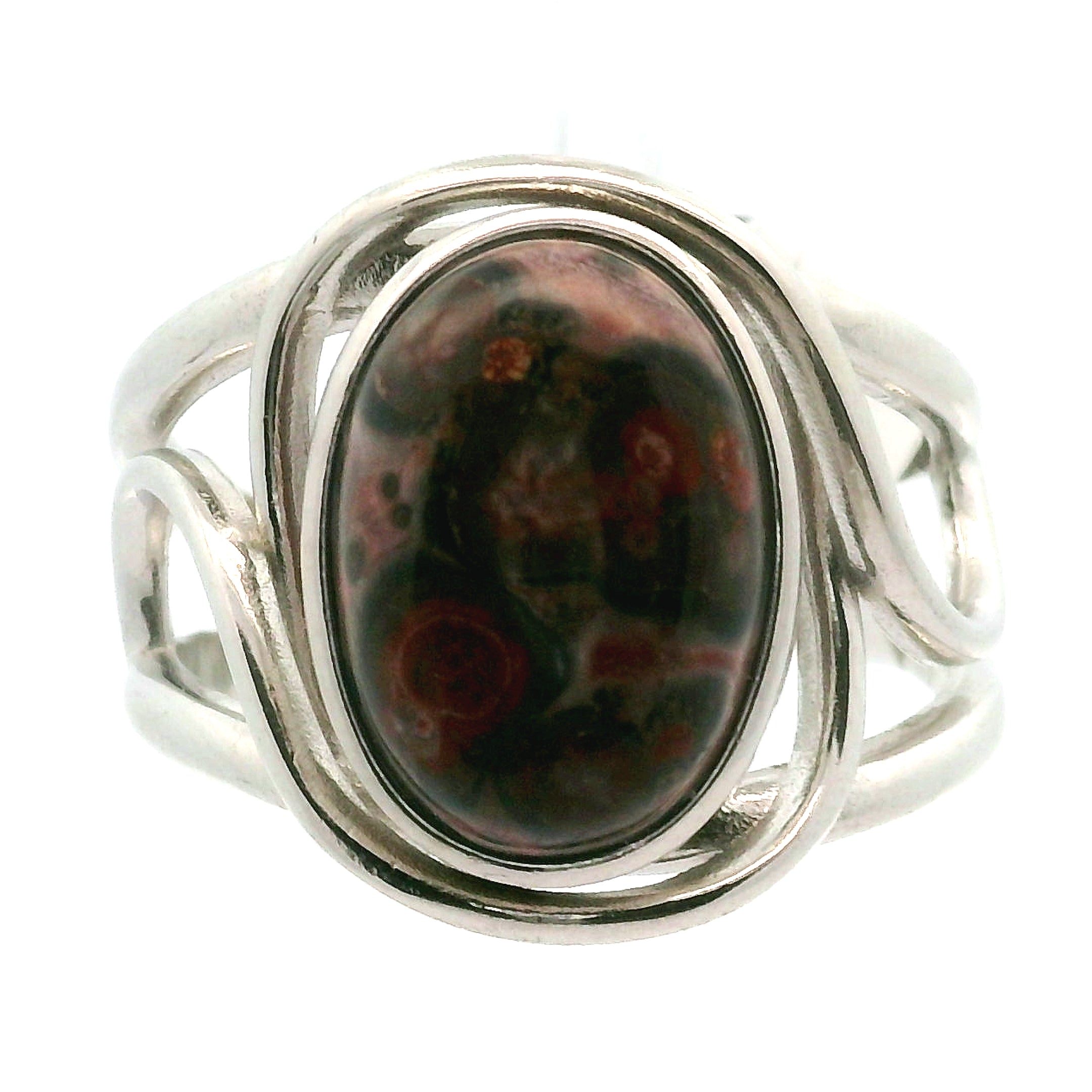 Leopardskin Jasper Cuff Ring .925 Silver for Grounding, Protection and Connection with Animal Guides