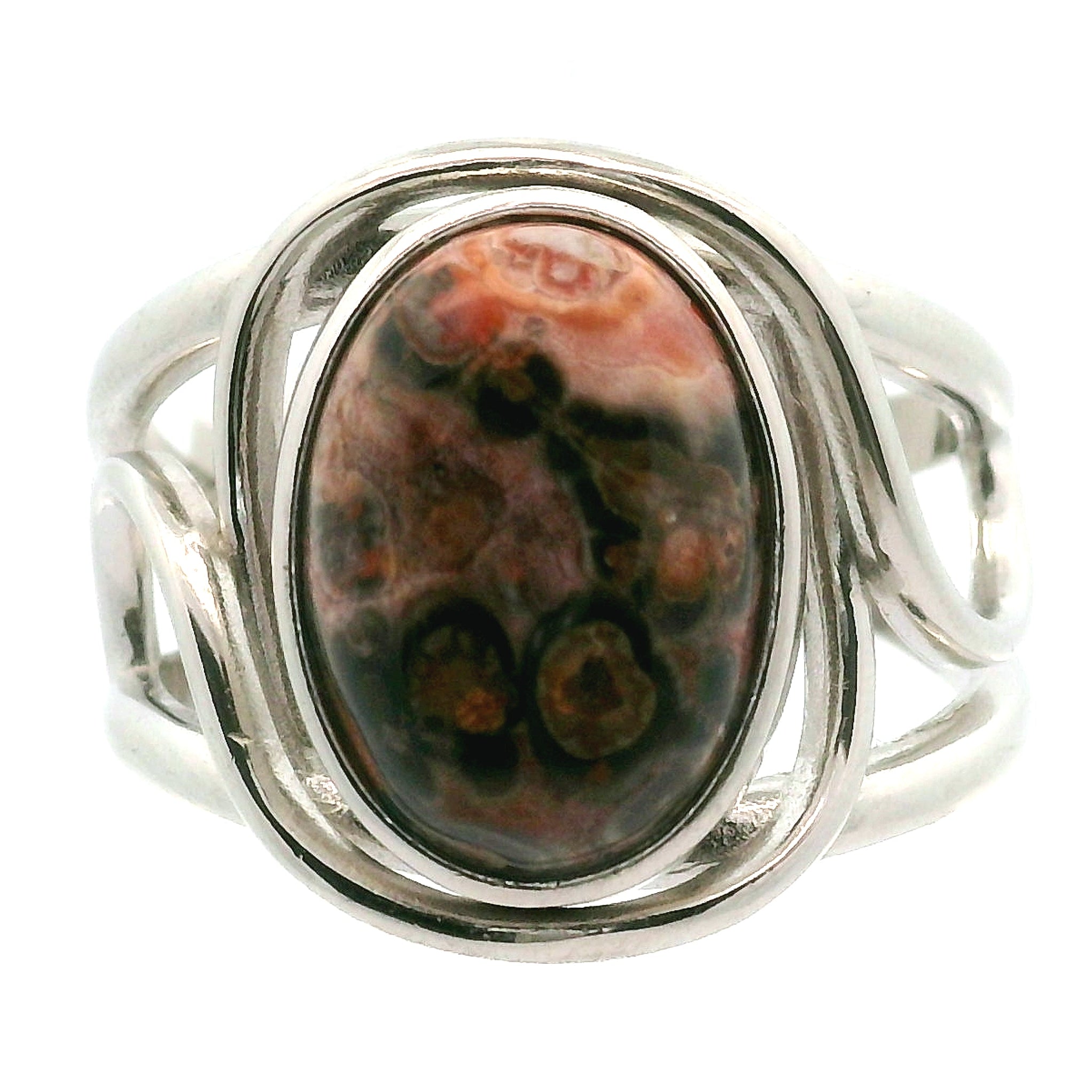 Leopardskin Jasper Cuff Ring .925 Silver for Grounding, Protection and Connection with Animal Guides