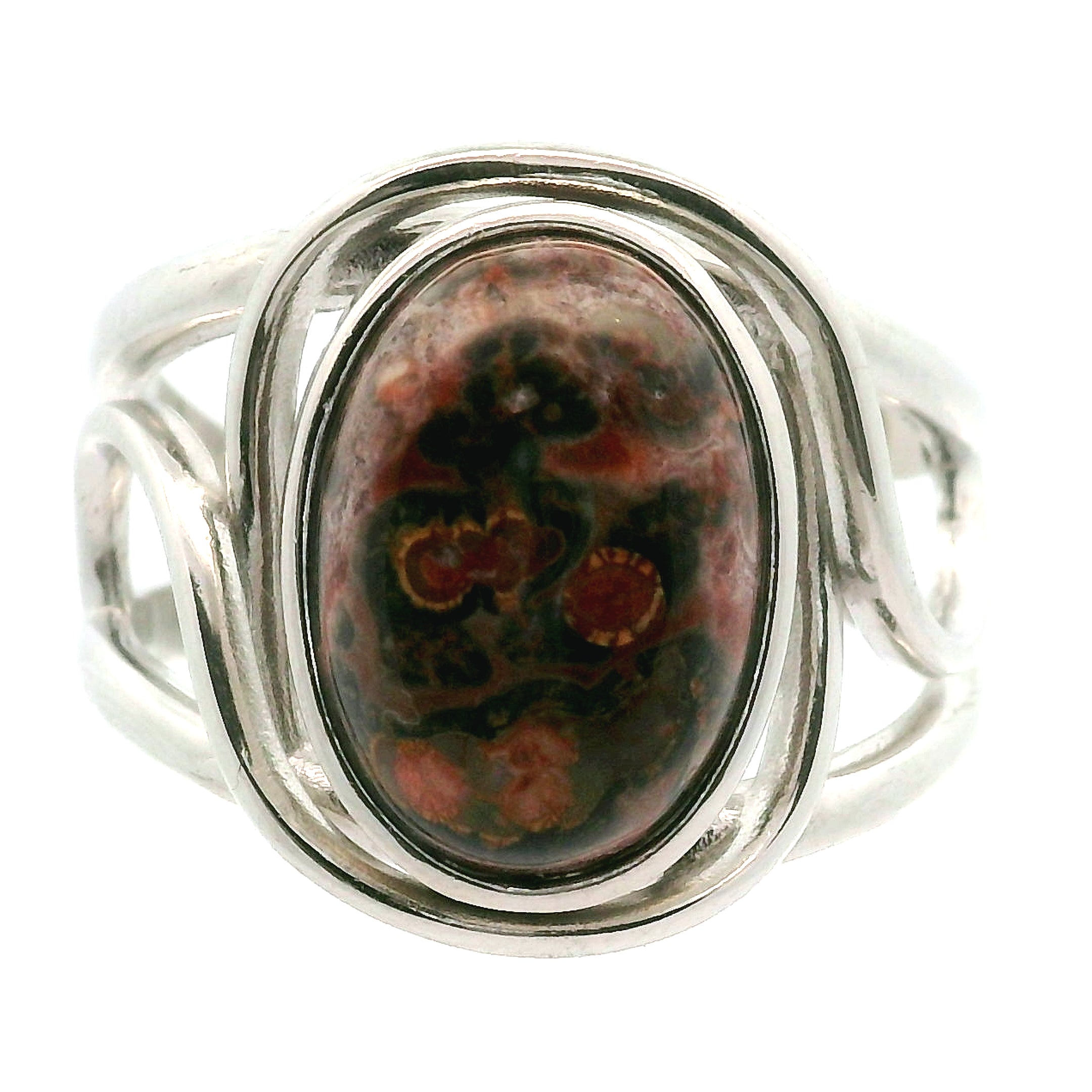 Leopardskin Jasper Cuff Ring .925 Silver for Grounding, Protection and Connection with Animal Guides