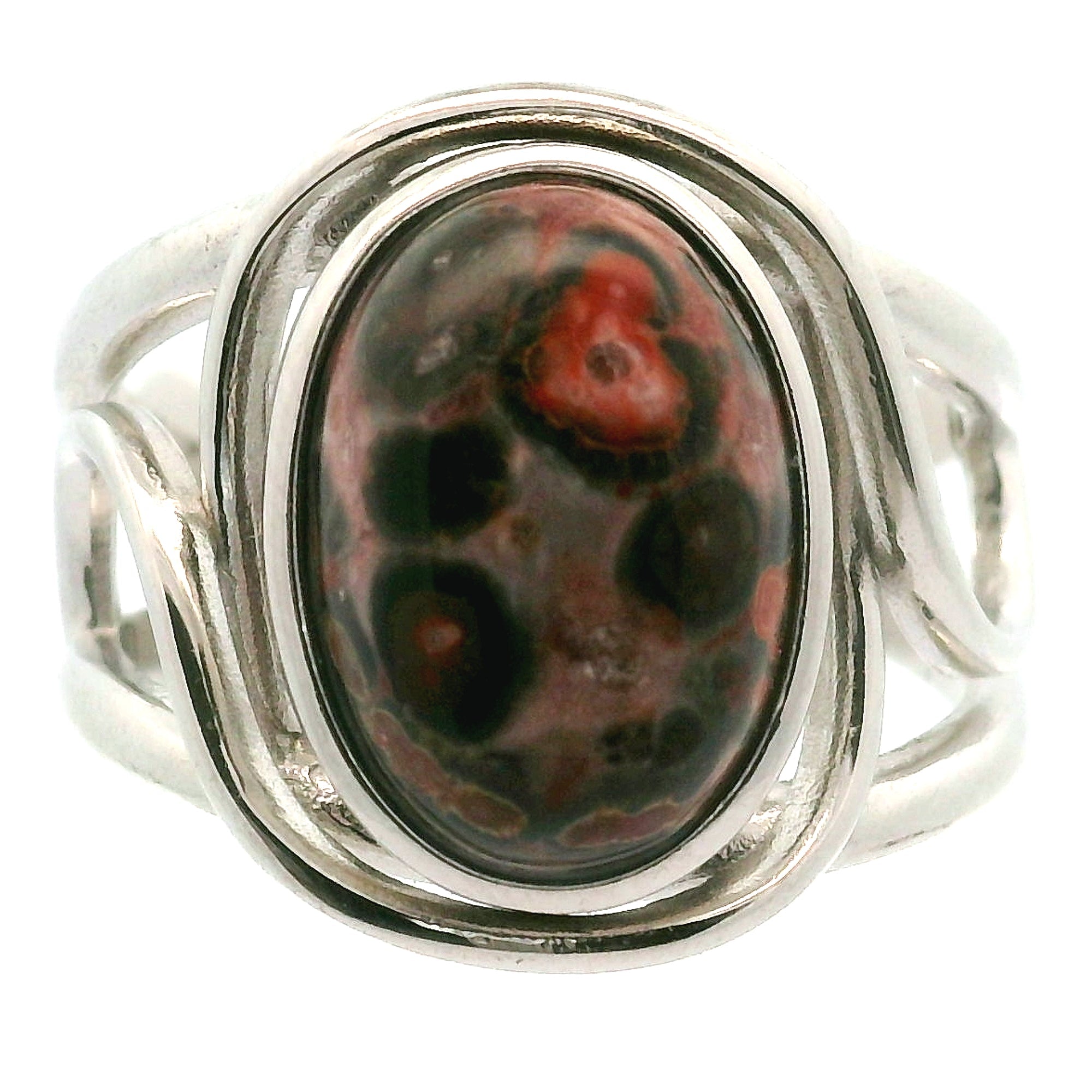 Leopardskin Jasper Cuff Ring .925 Silver for Grounding, Protection and Connection with Animal Guides