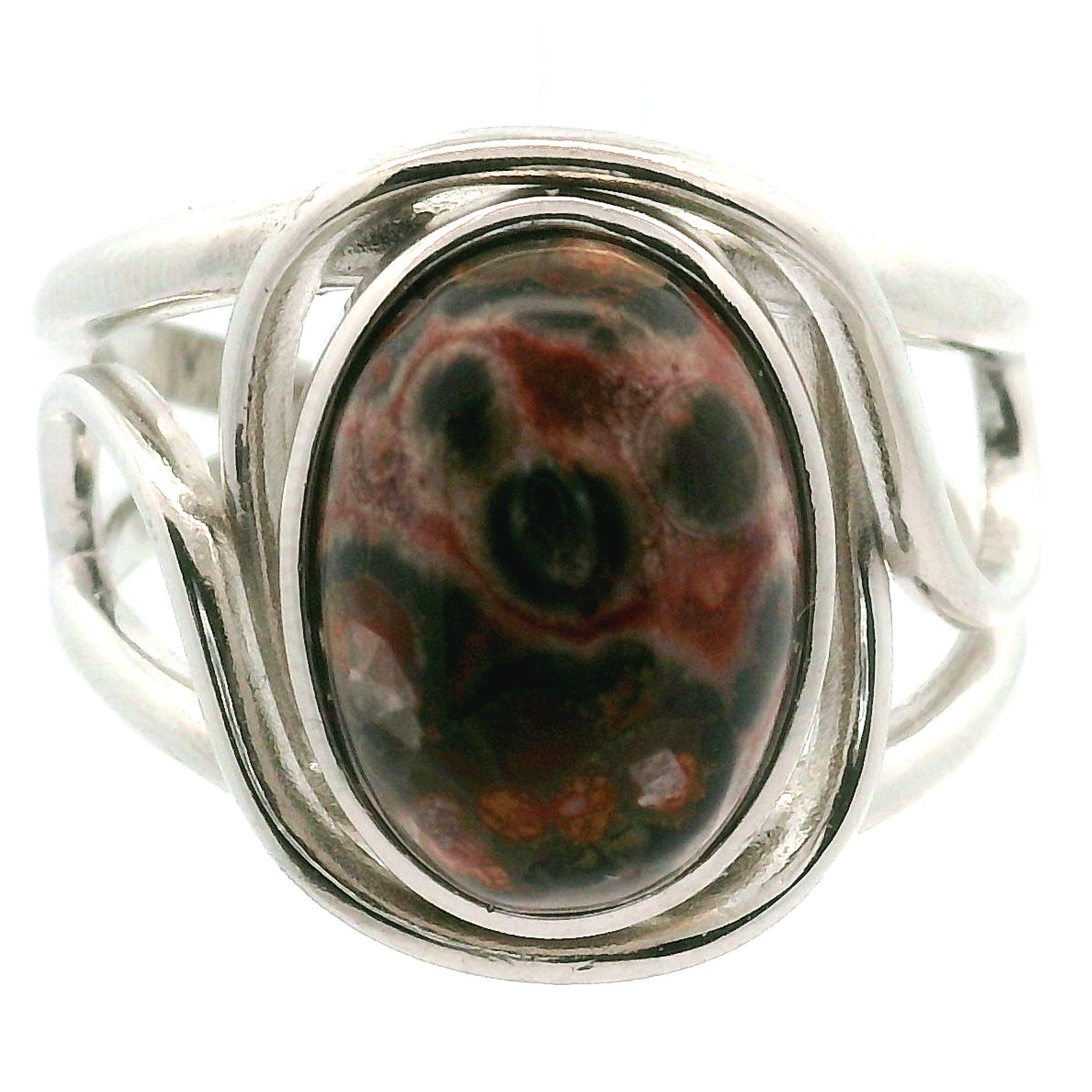 Leopardskin Jasper Cuff Ring .925 Silver for Grounding, Protection and Connection with Animal Guides