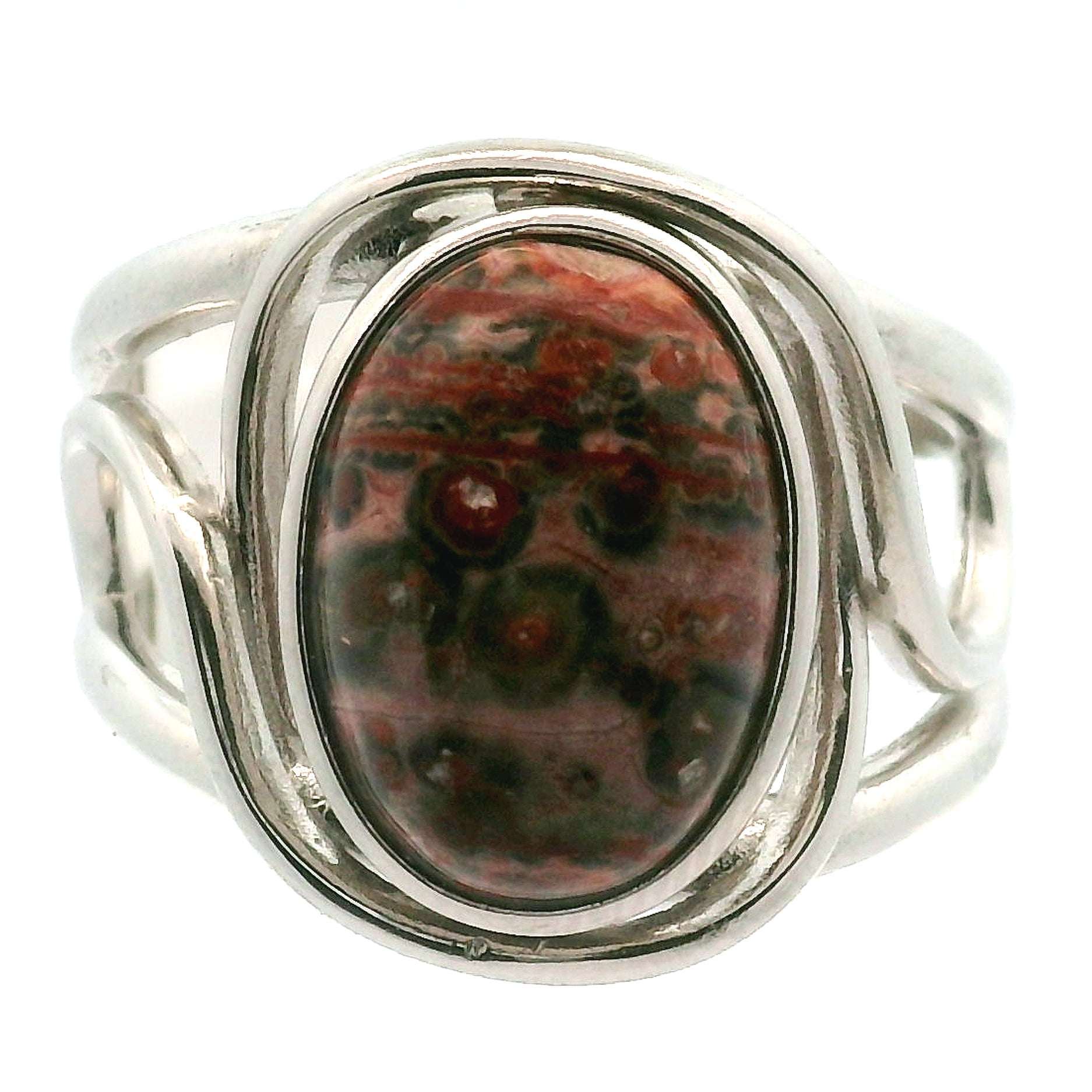 Leopardskin Jasper Cuff Ring .925 Silver for Grounding, Protection and Connection with Animal Guides