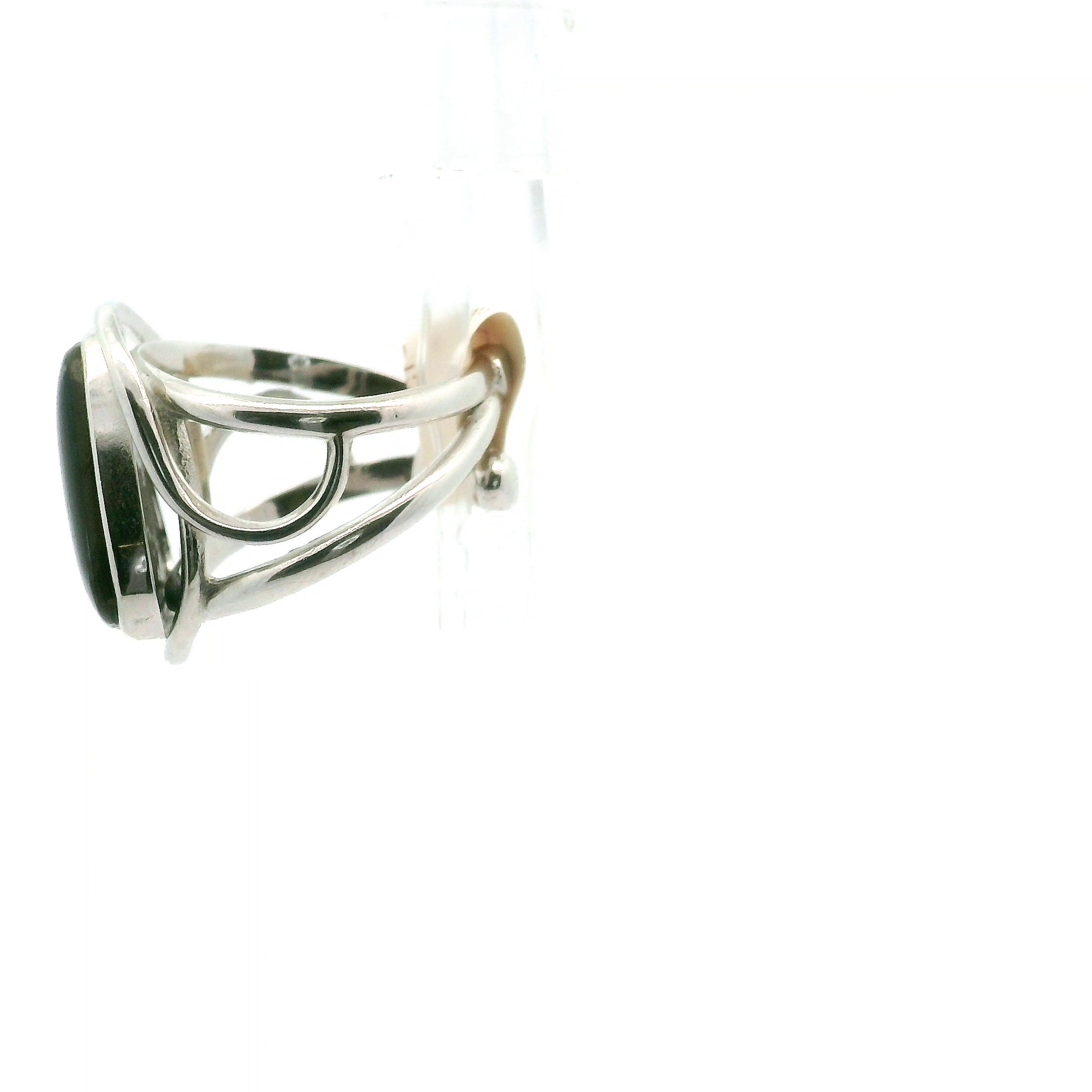 Ammolite Triangle Finger Cuff Adjustable Ring .925 Silver for Transformation and Boosting your Life Force Energy