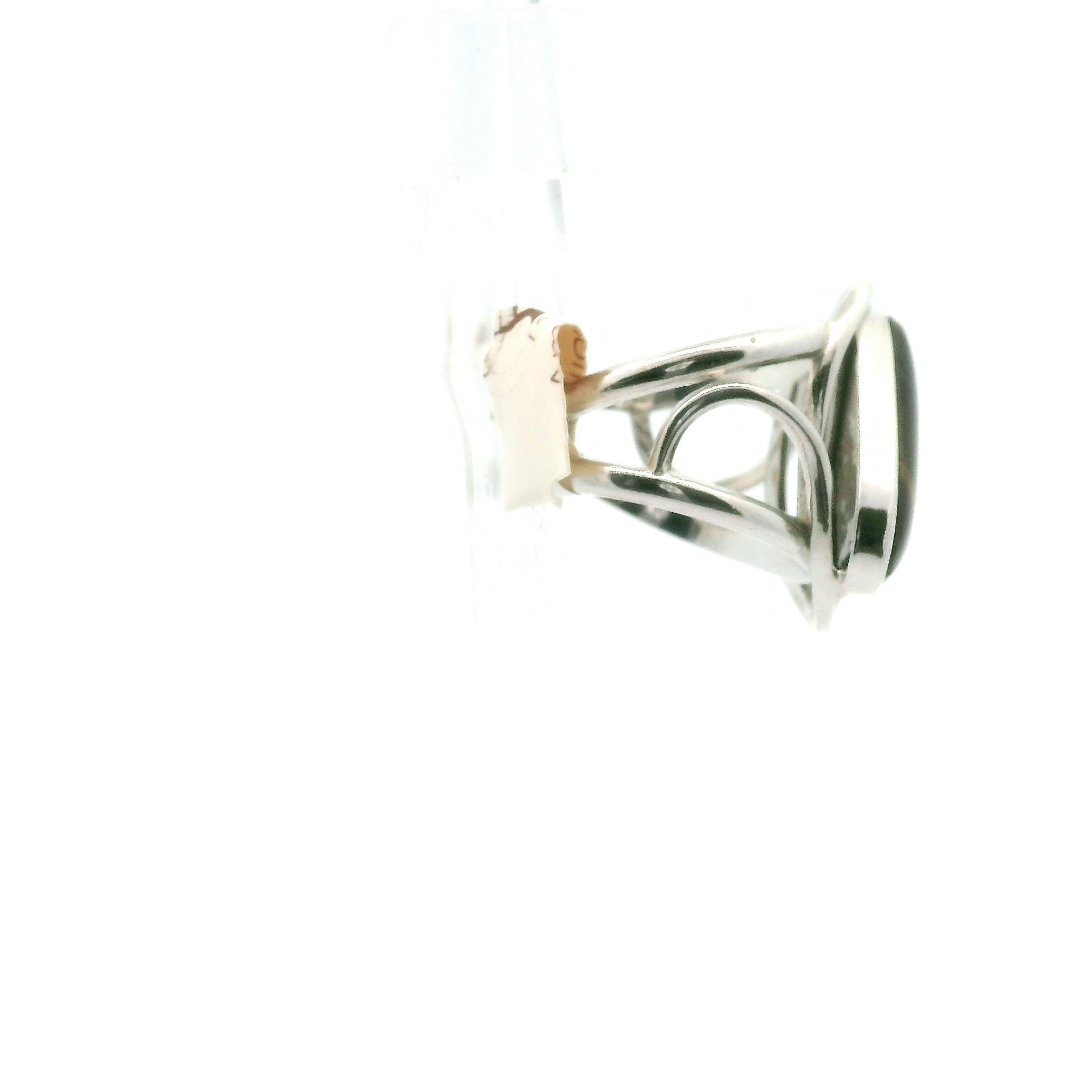 Ammolite Triangle Finger Cuff Adjustable Ring .925 Silver for Transformation and Boosting your Life Force Energy