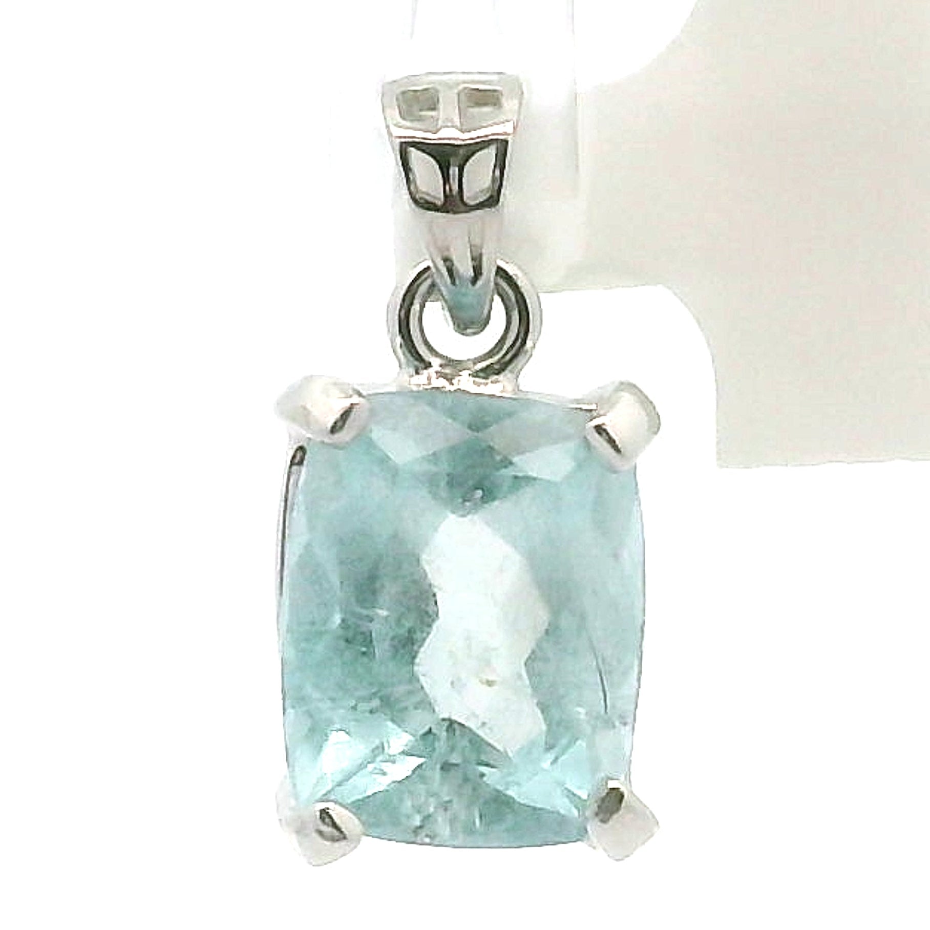 Aquamarine Faceted Pendant .925 Silver for Peace and Calm