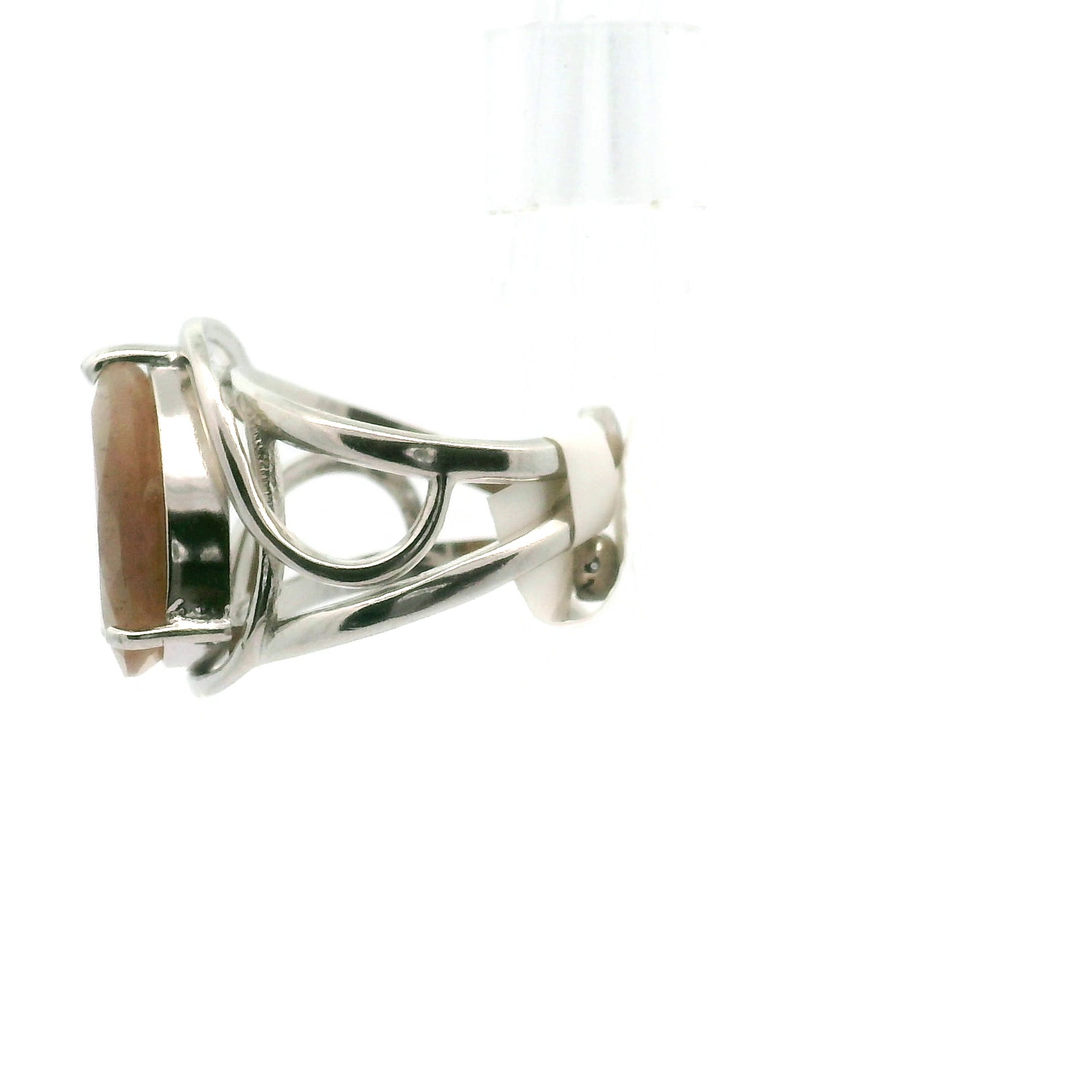 Lattice Moonstone Cuff Ring .925 Silver for Protection and Manifestation