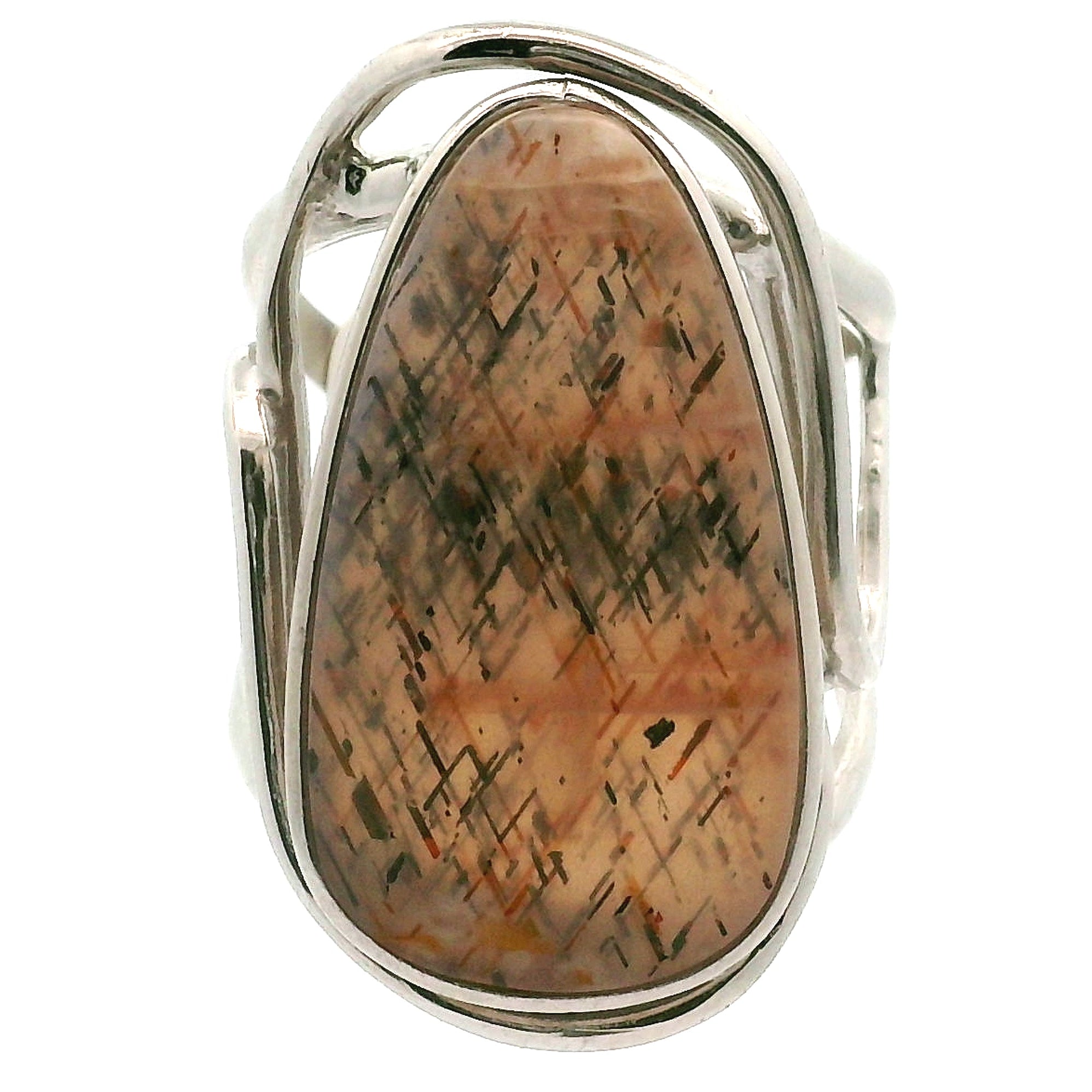 Lattice Moonstone Cuff Ring .925 Silver for Protection and Manifestation