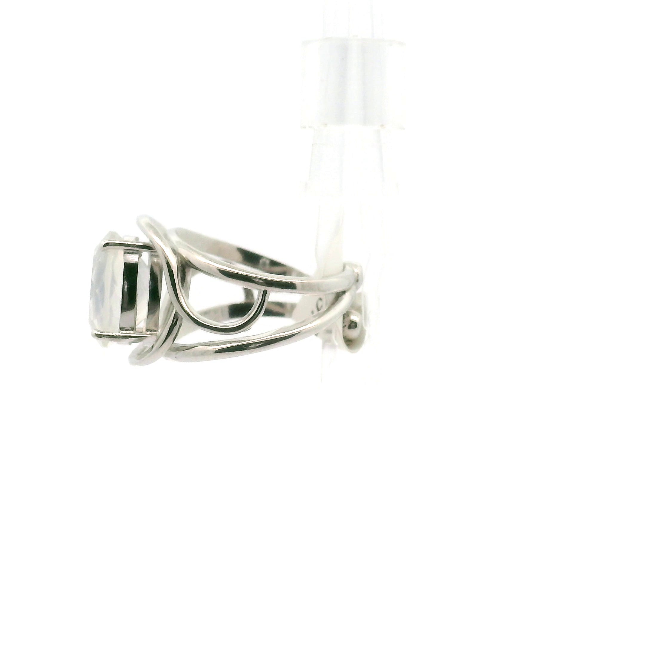 Moon Quartz Cuff Ring .925 Silver for Divination