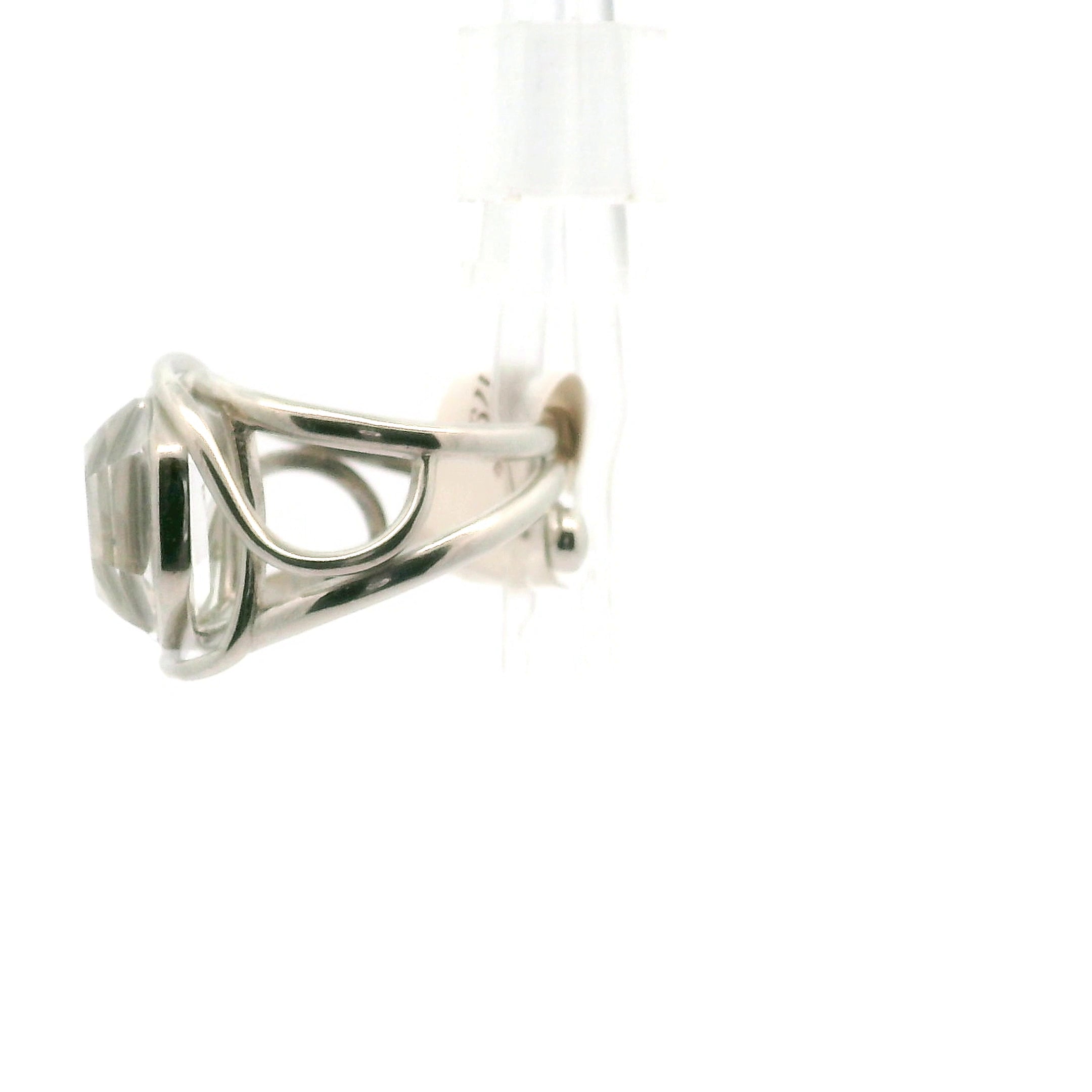 Clear Quartz Hexagon with Engraved Pot Leaf Cuff Ring .925 Silver for 420 Vibes