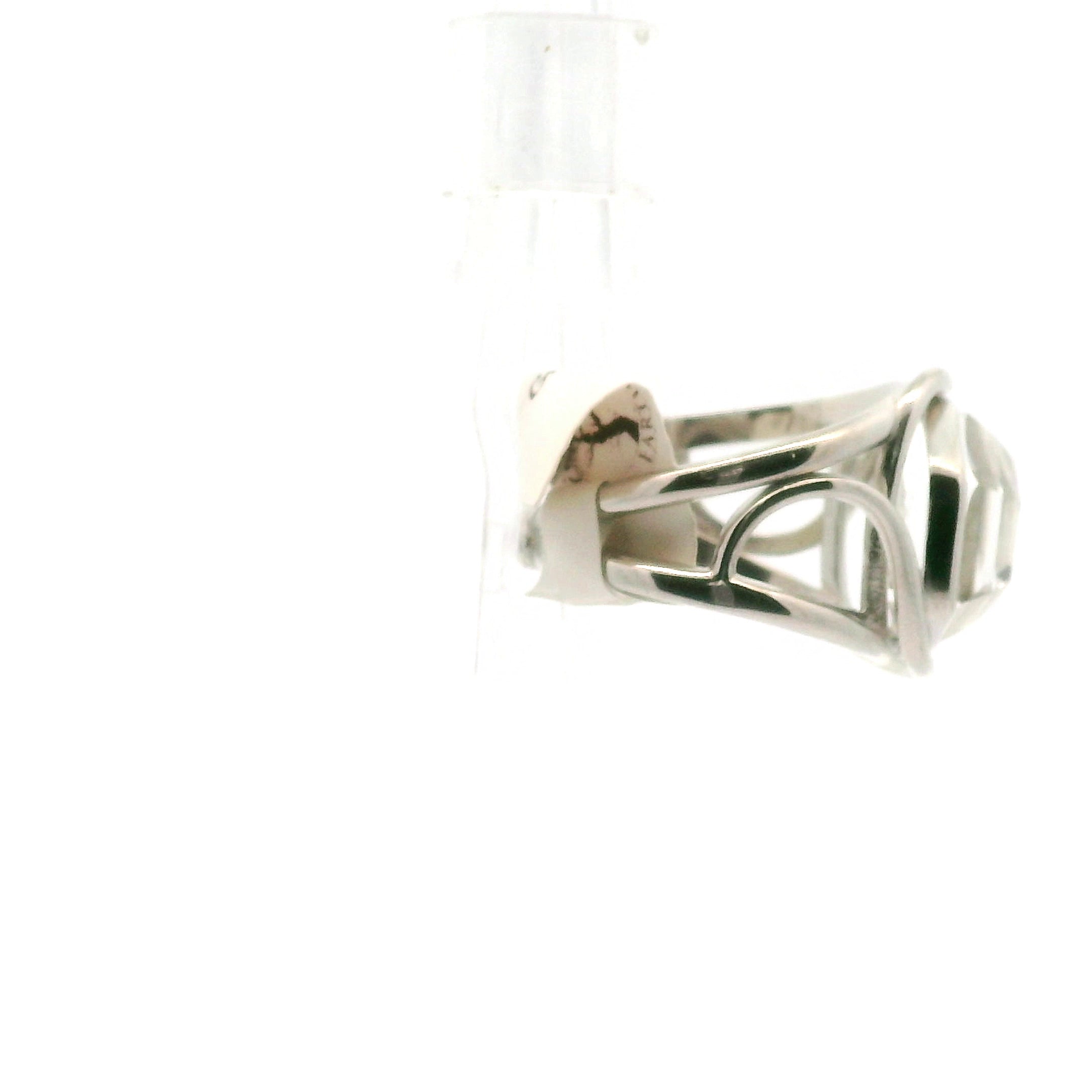 Clear Quartz Hexagon with Engraved Pot Leaf Cuff Ring .925 Silver for 420 Vibes