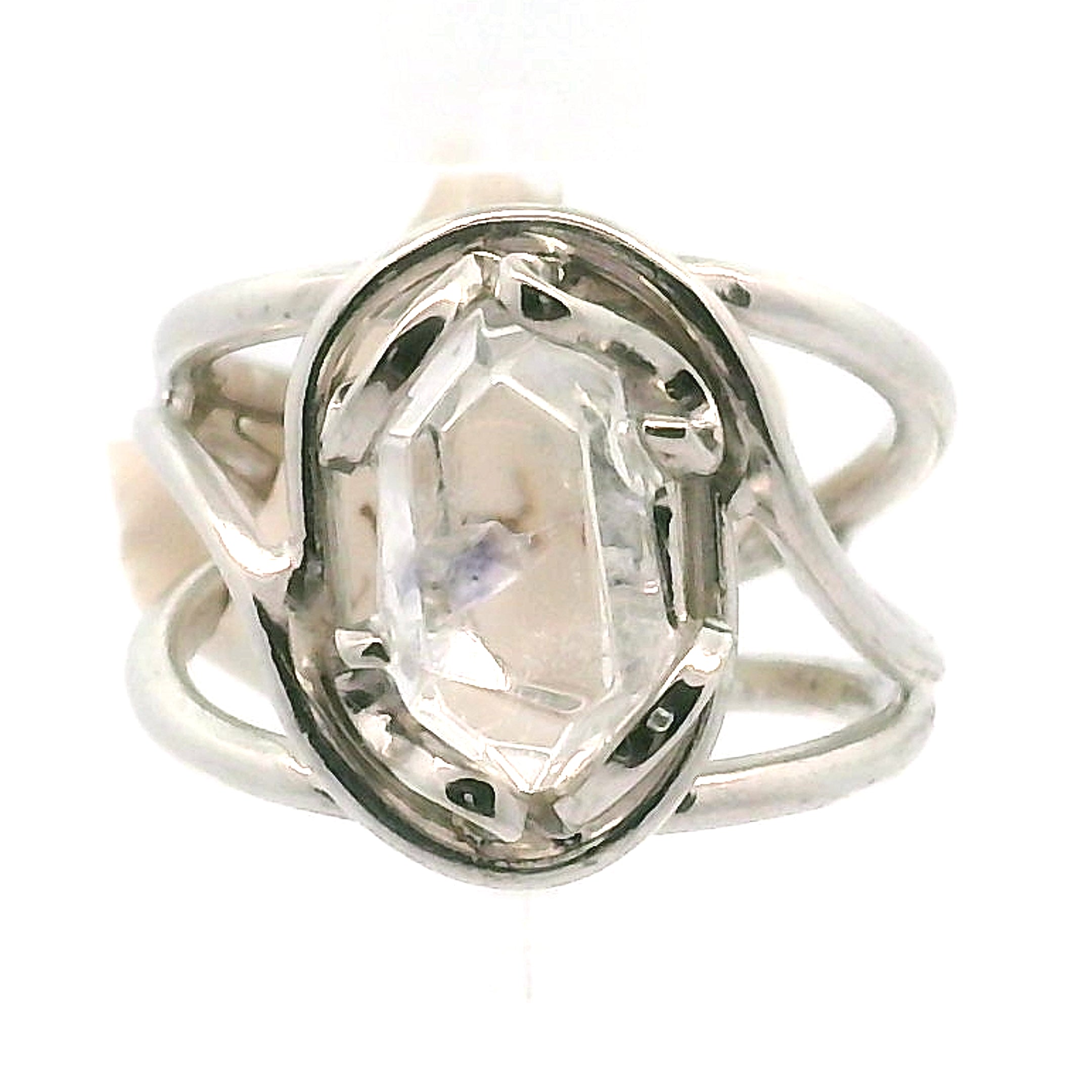 Fluorite in Quartz Cuff Ring 925 Silver for Wisdom and Energetic Support