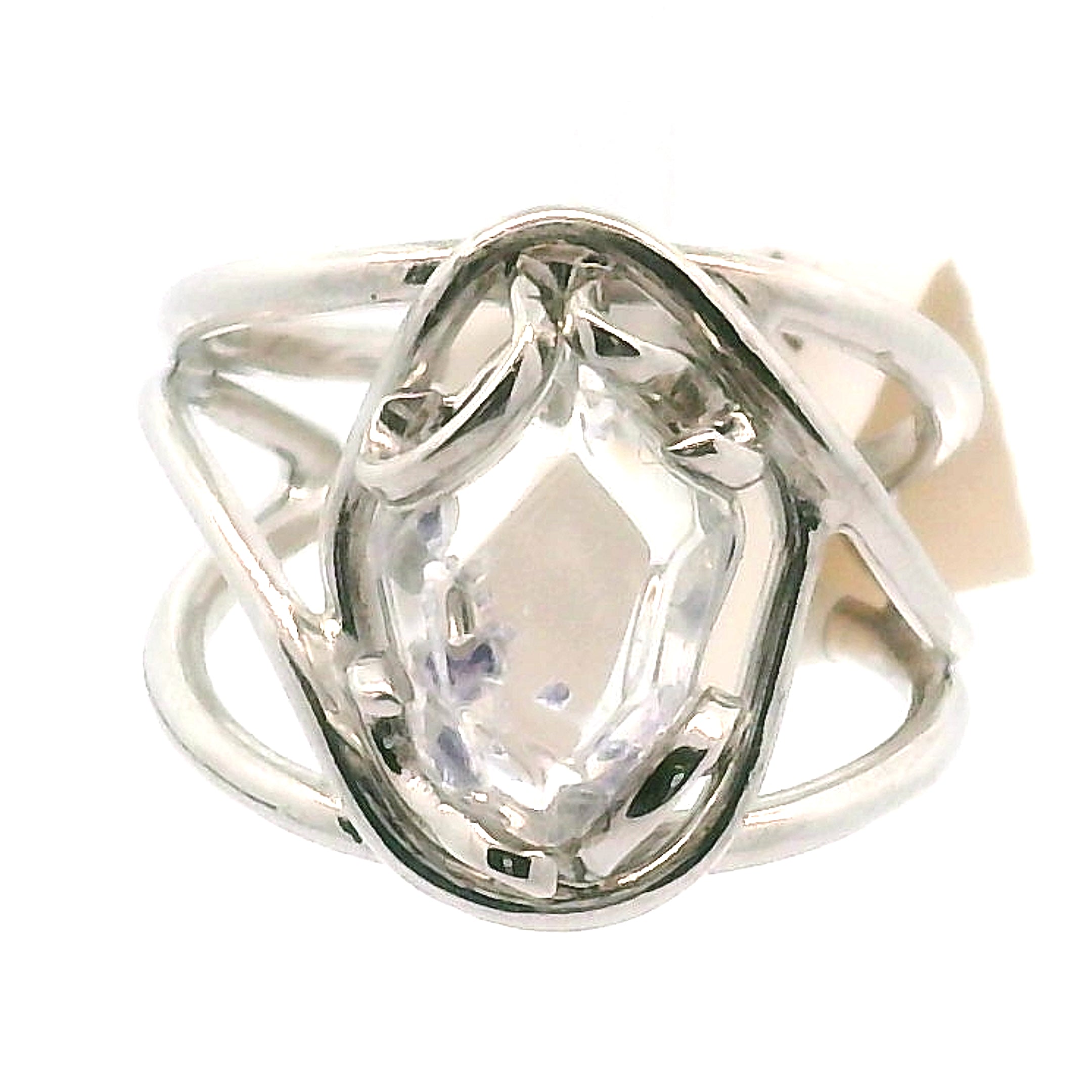 Fluorite in Quartz Cuff Ring 925 Silver for Wisdom and Energetic Support