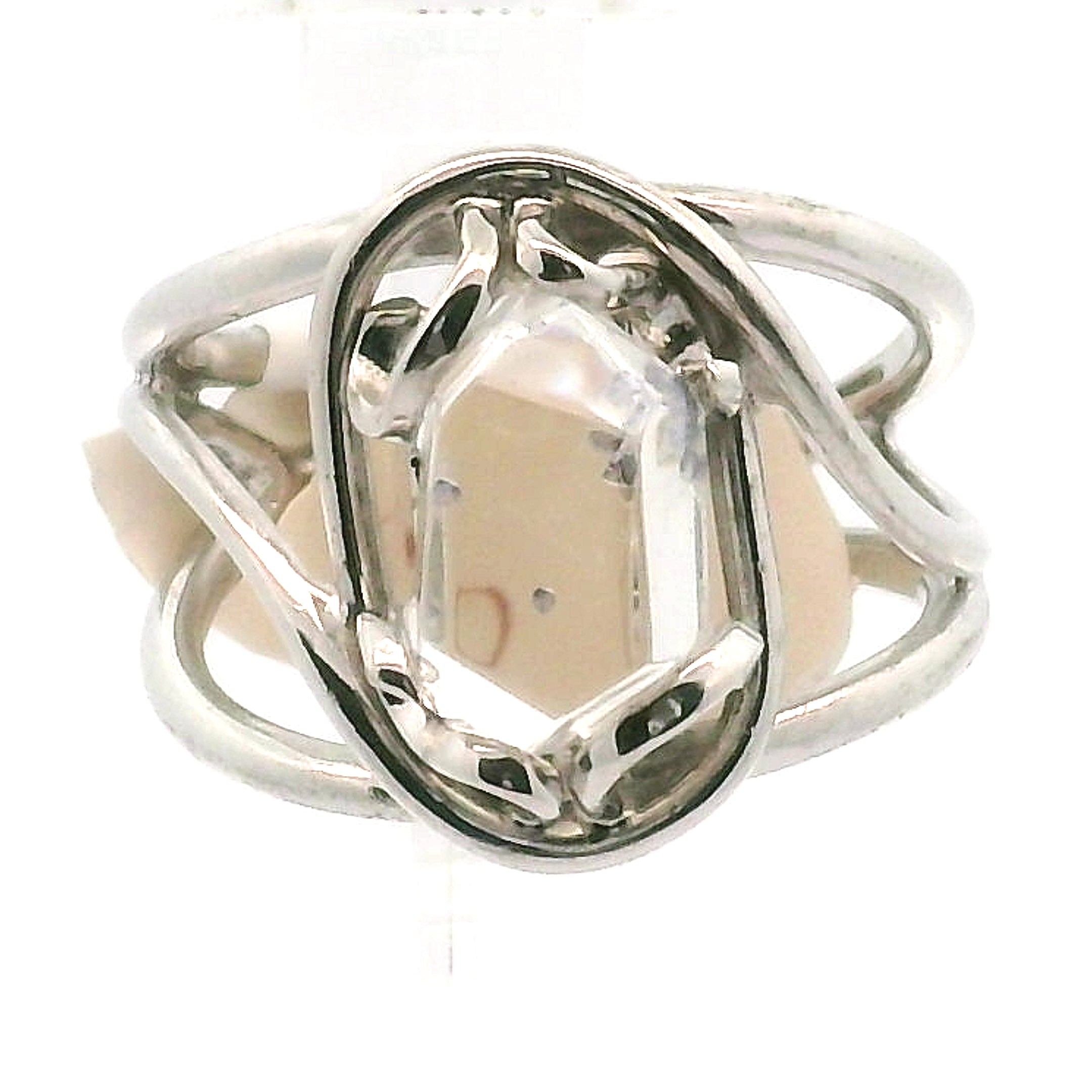 Fluorite in Quartz Cuff Ring 925 Silver for Wisdom and Energetic Support