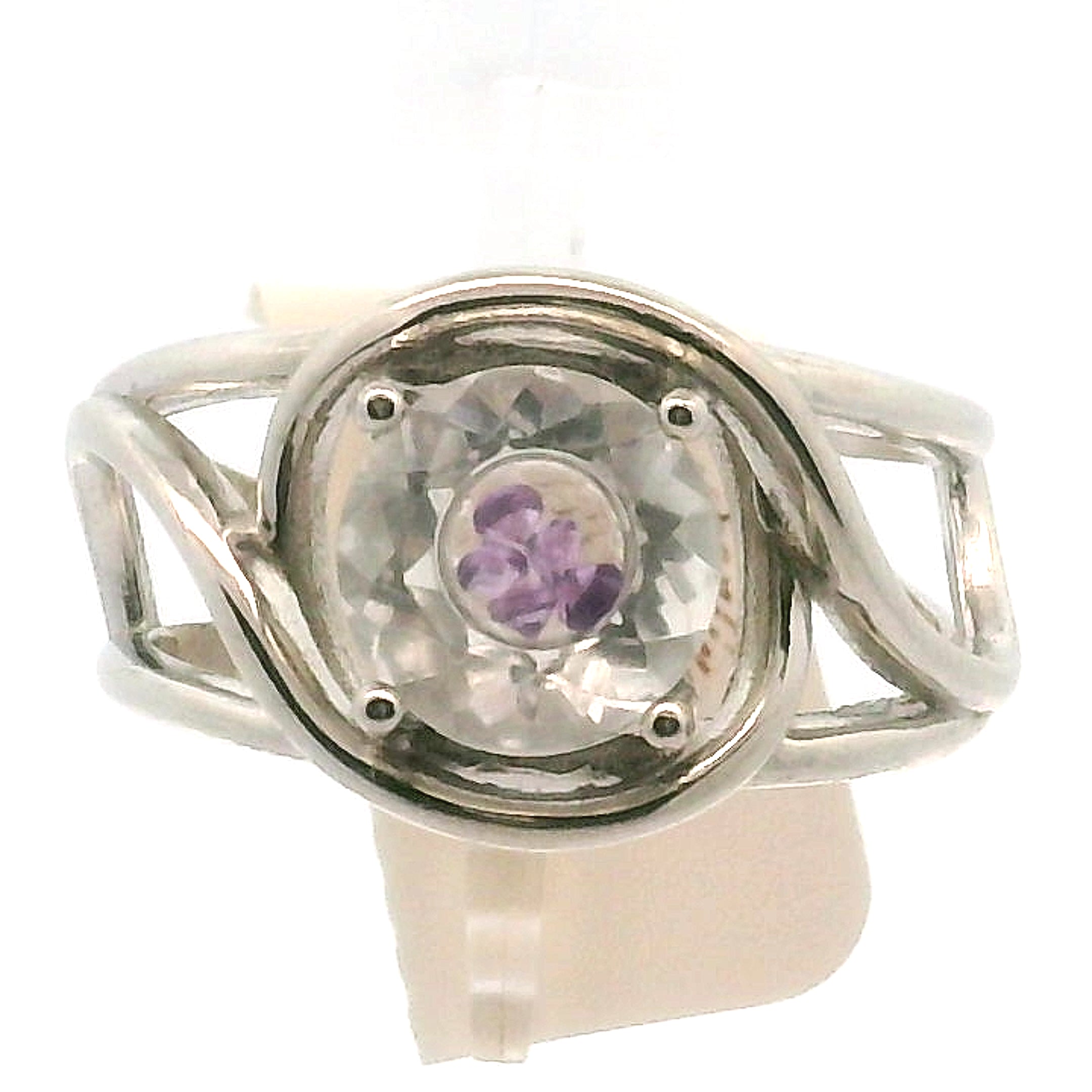 Herkimer Diamonds with Inlays Cuff Ring .925 Silver for Amplifying Energy and Attunement