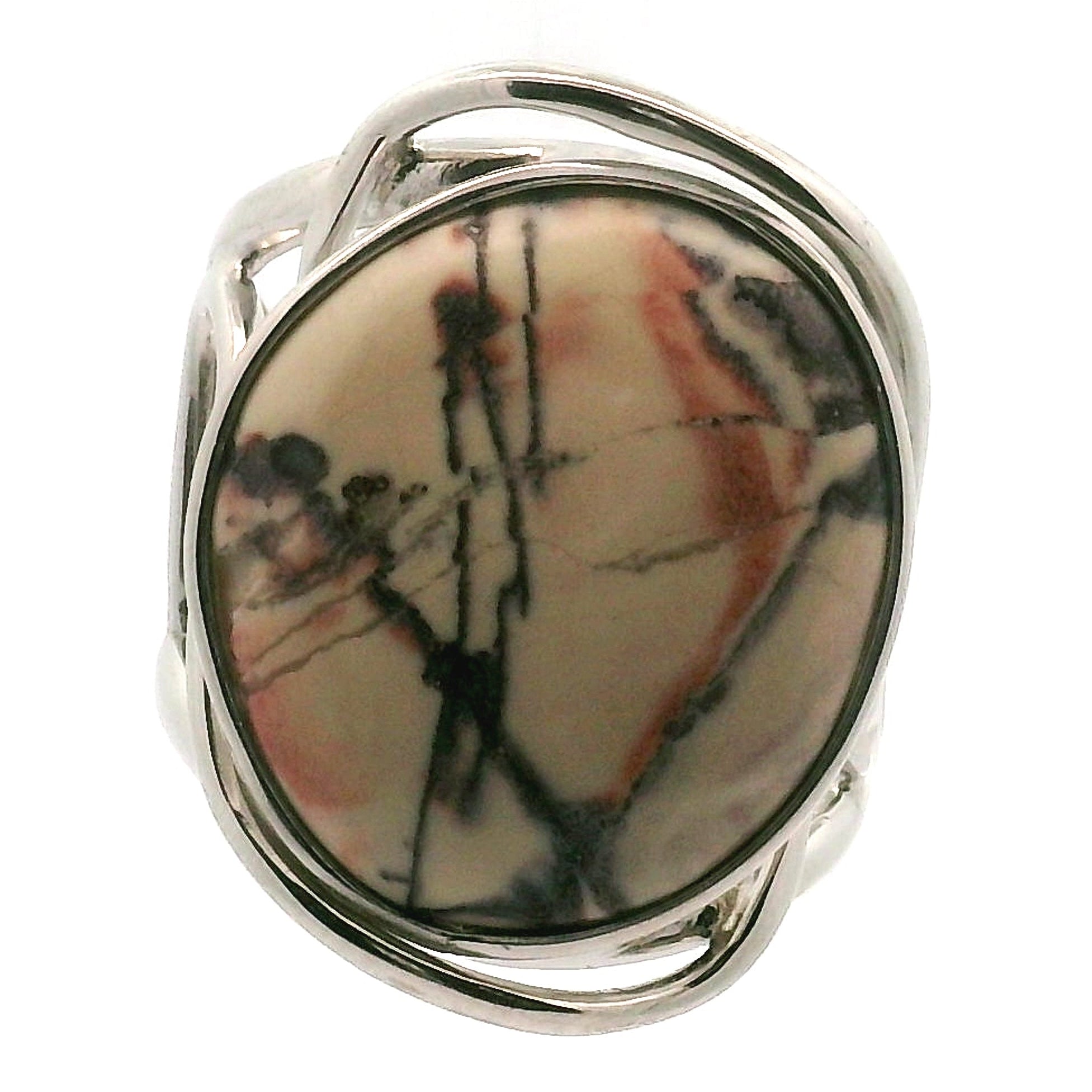 Porcelain Jasper Cuff Ring .925 Silver for Tranquility and Protection
