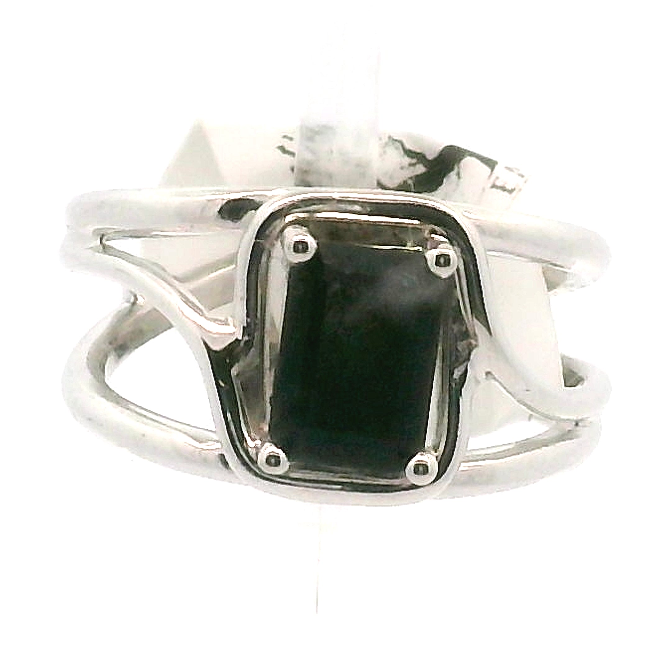 Zebra Jasper Cuff Ring .925 Silver for Grounding and Protection