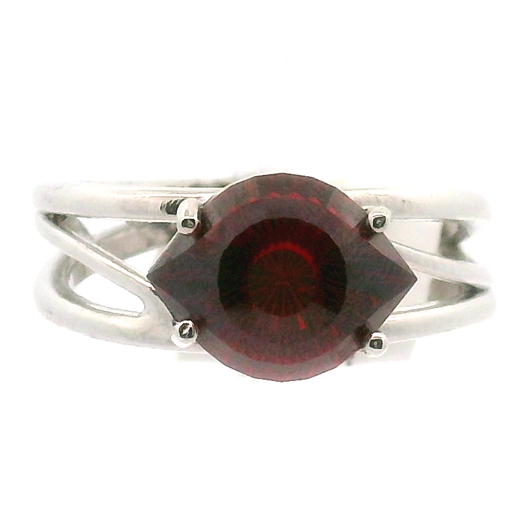 Lab Red Zircon Cuff Ring .925 Silver for Organization and Transformation