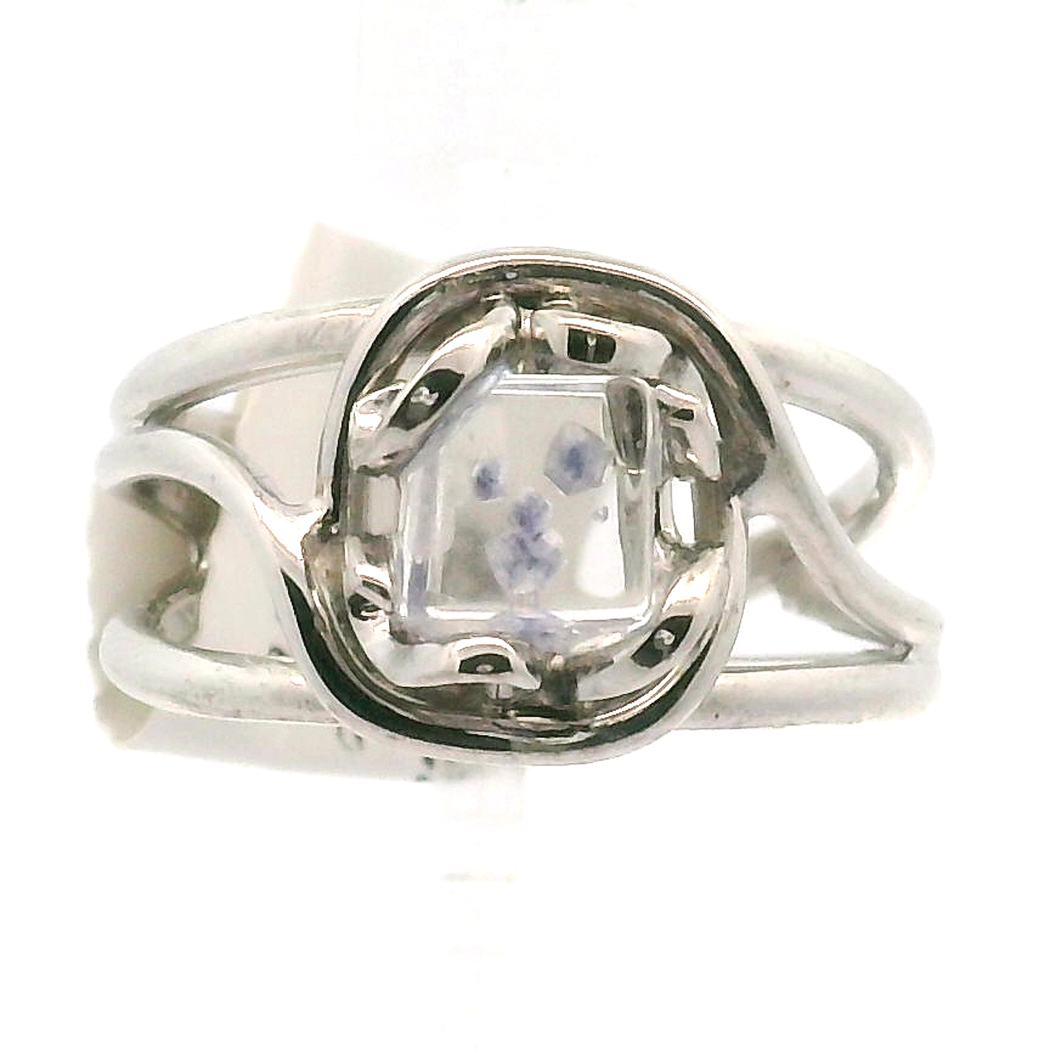 Fluorite in Quartz Cuff Ring 925 Silver for Wisdom and Energetic Support