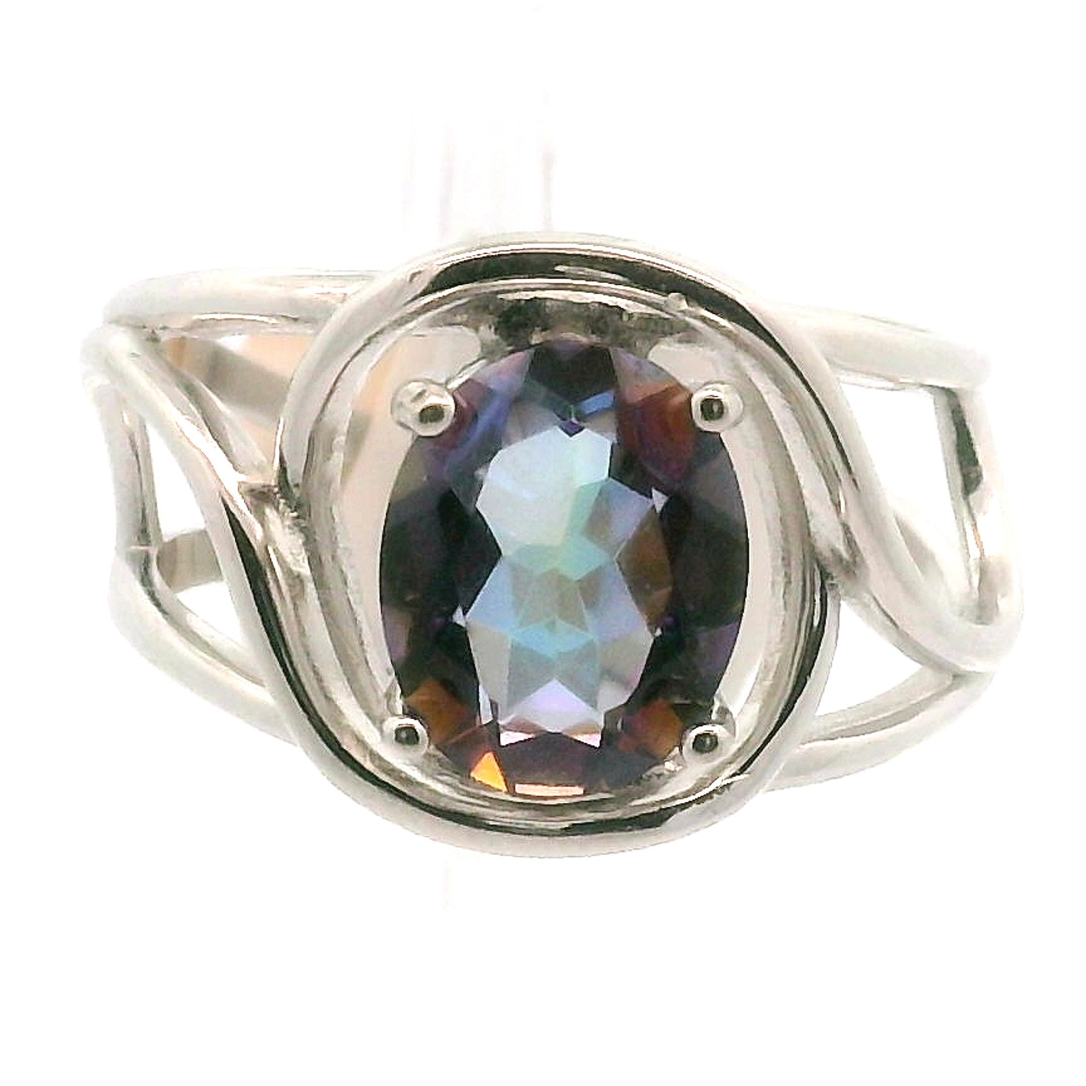 Mystic Topaz Oval Cuff Ring .925 Silver for Overall Health & Healing of the Body