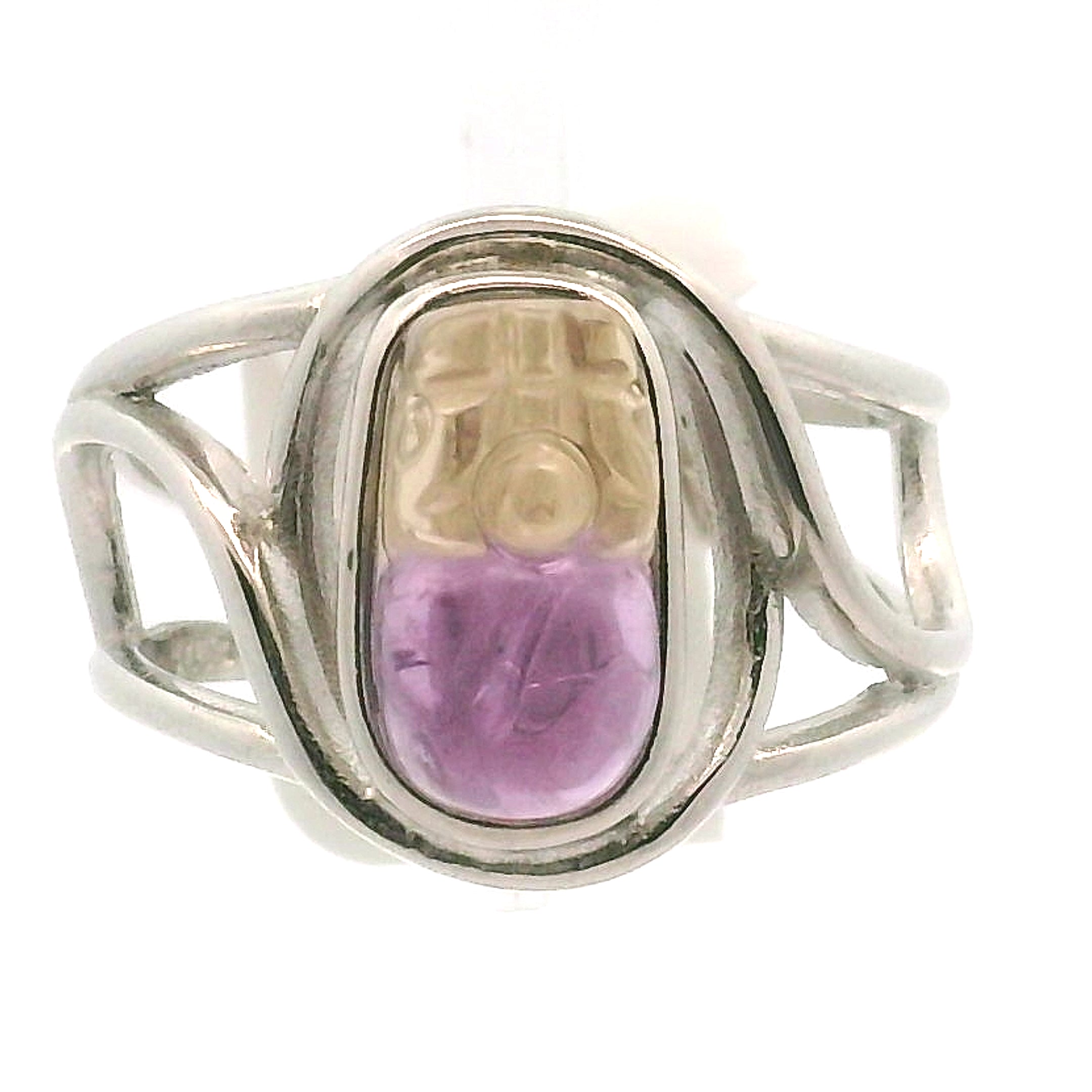 Ametrine Pixchu Cuff Ring .925 Silver for Empowerment & Harmony
