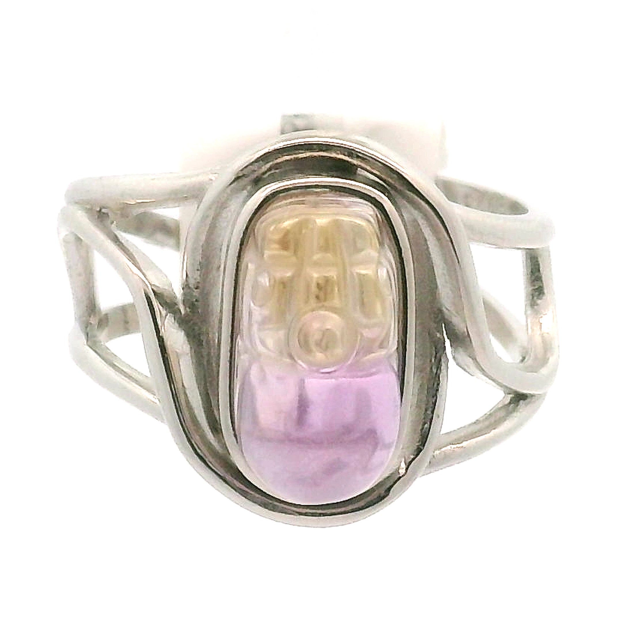 Ametrine Pixchu Cuff Ring .925 Silver for Empowerment & Harmony