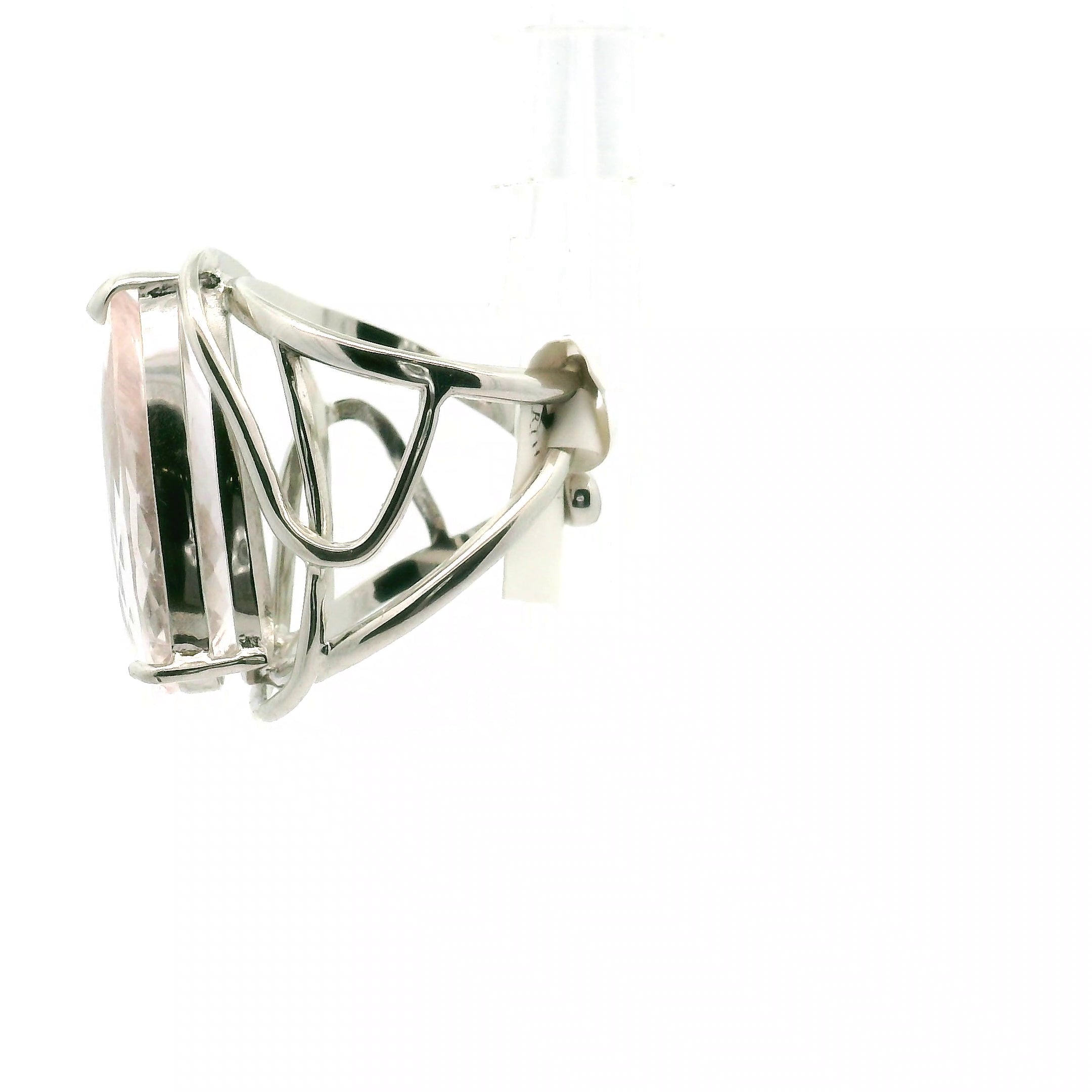 XL Morganite Faceted Drop Cuff Ring .925 Silver for Abundance of Joy and Love