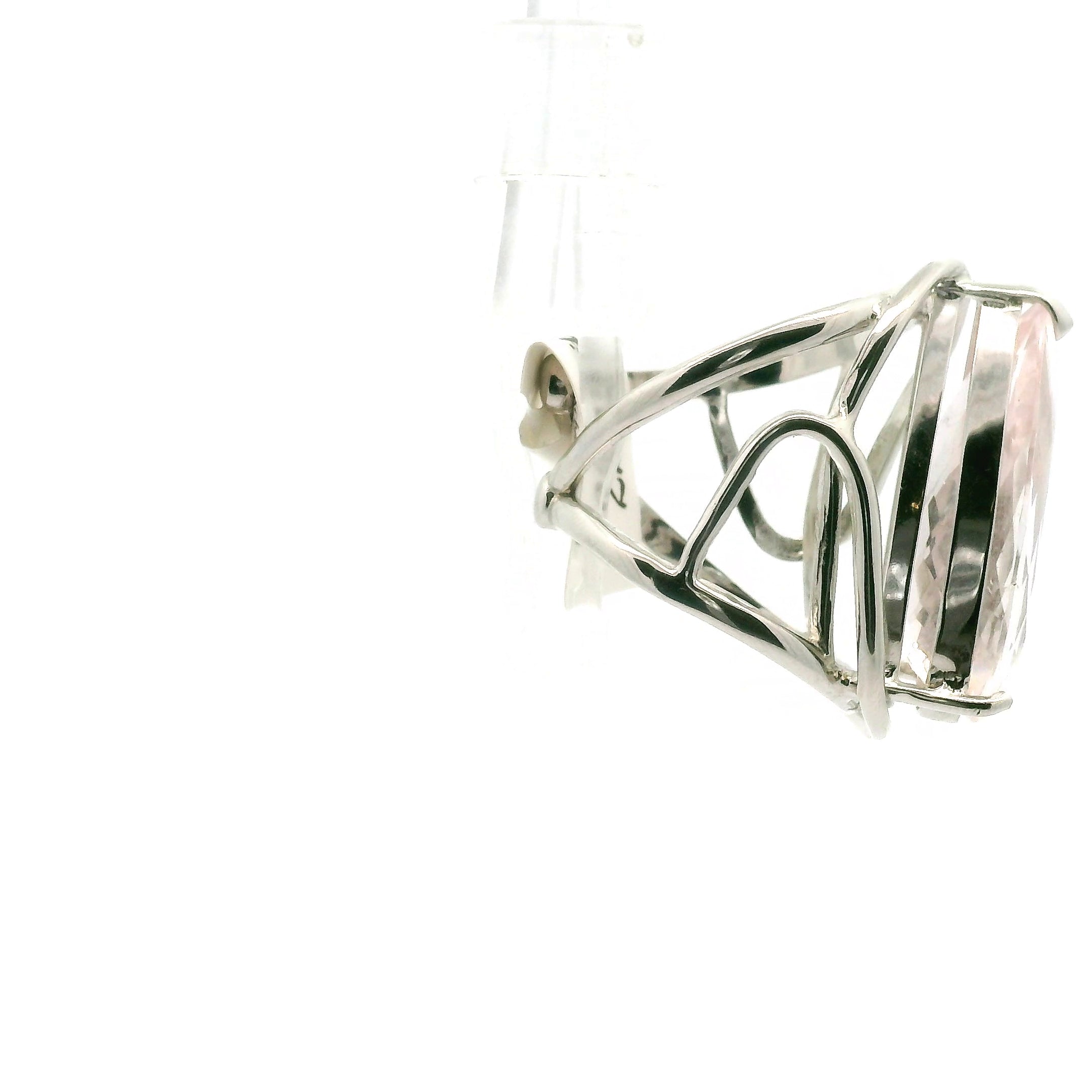 XL Morganite Faceted Drop Cuff Ring .925 Silver for Abundance of Joy and Love