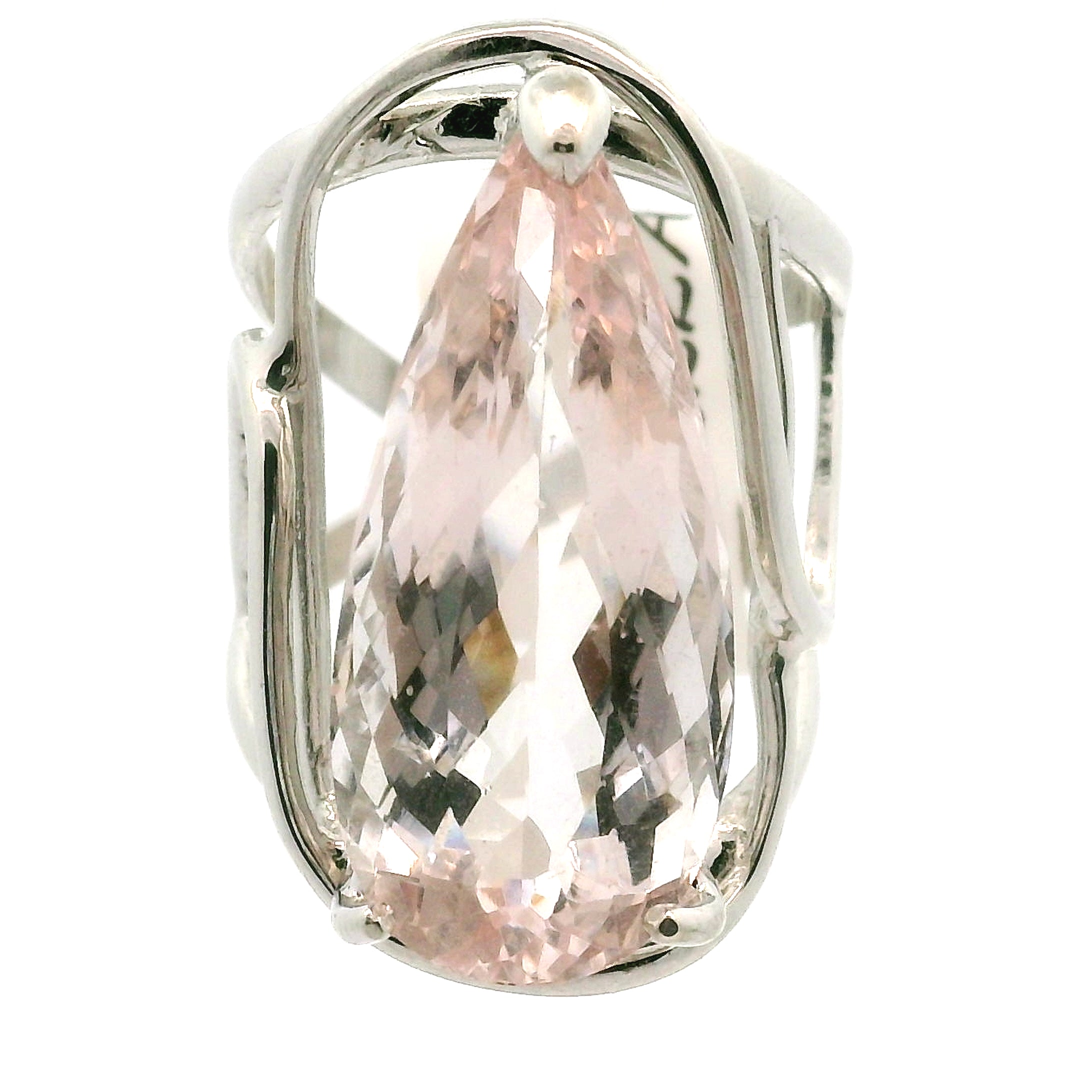 XL Morganite Faceted Drop Cuff Ring .925 Silver for Abundance of Joy and Love