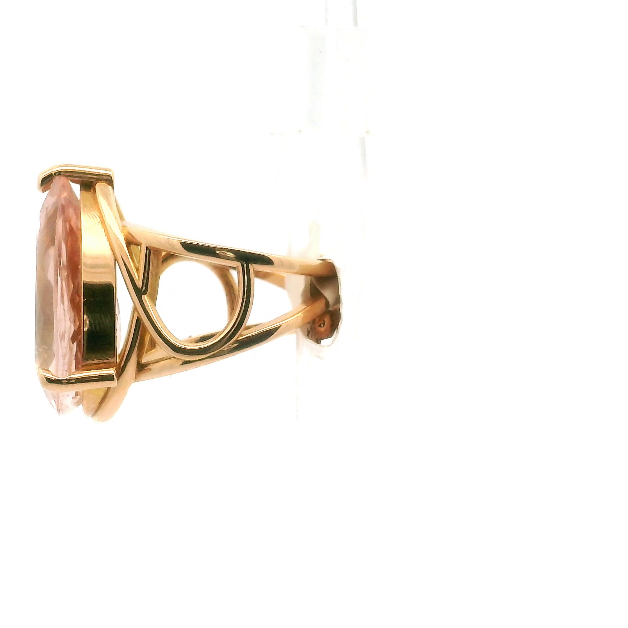 Morganite Faceted Drop Cuff Ring in 18K Rose Gold for Abundance of Joy and Love