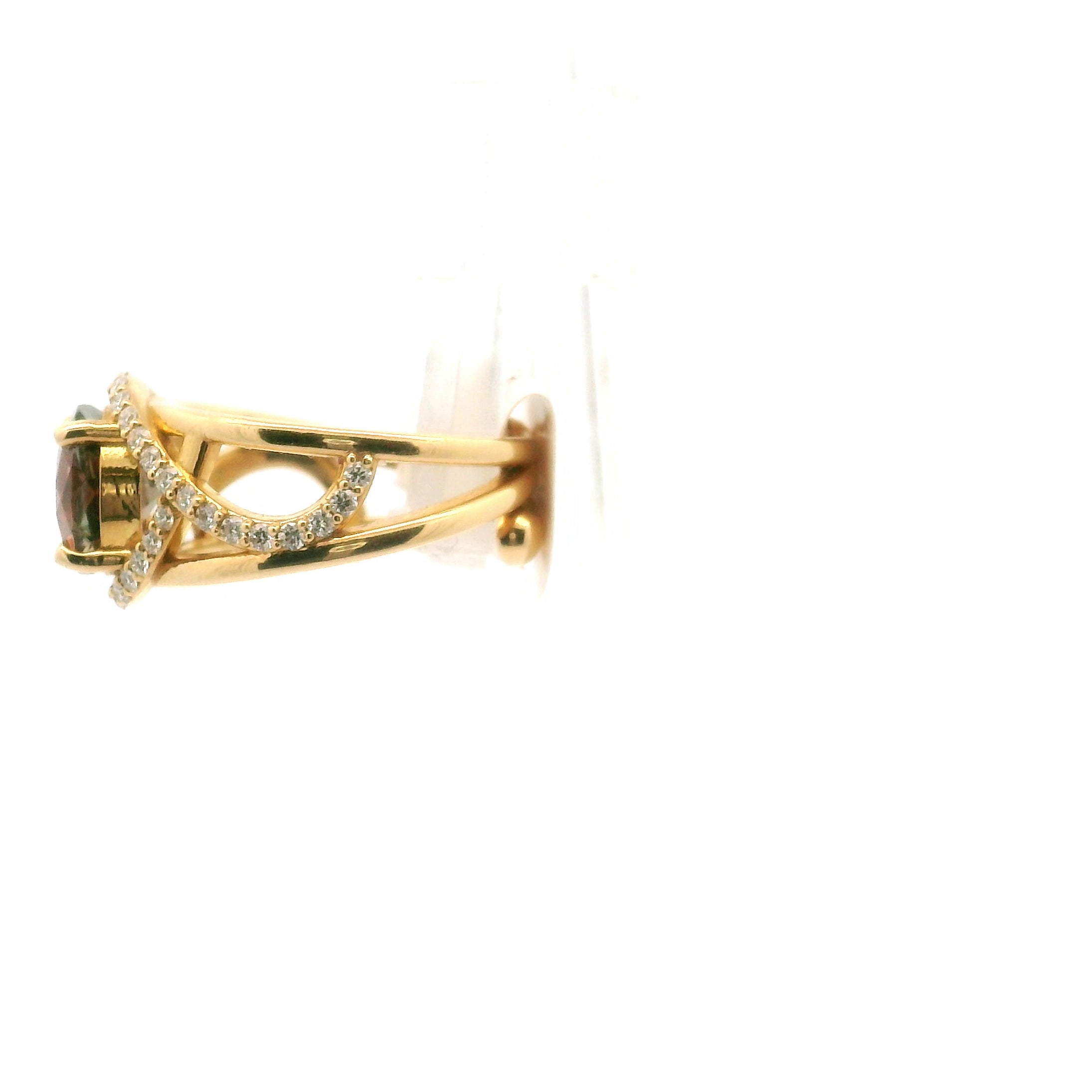 Oregon Sunstone with Diamond Pave Cuff Ring in 18K Gold for Vitality and Courage