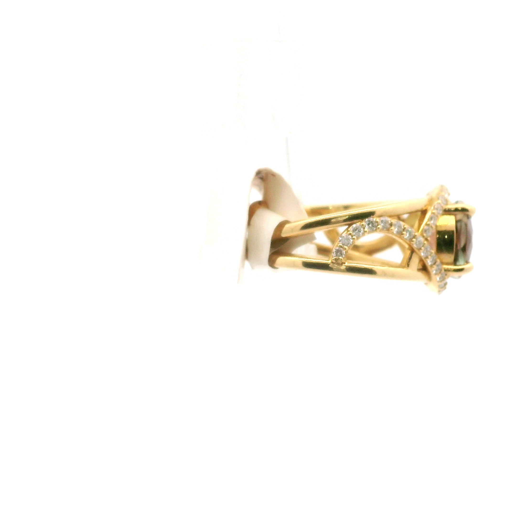 Oregon Sunstone with Diamond Pave Cuff Ring in 18K Gold for Vitality and Courage