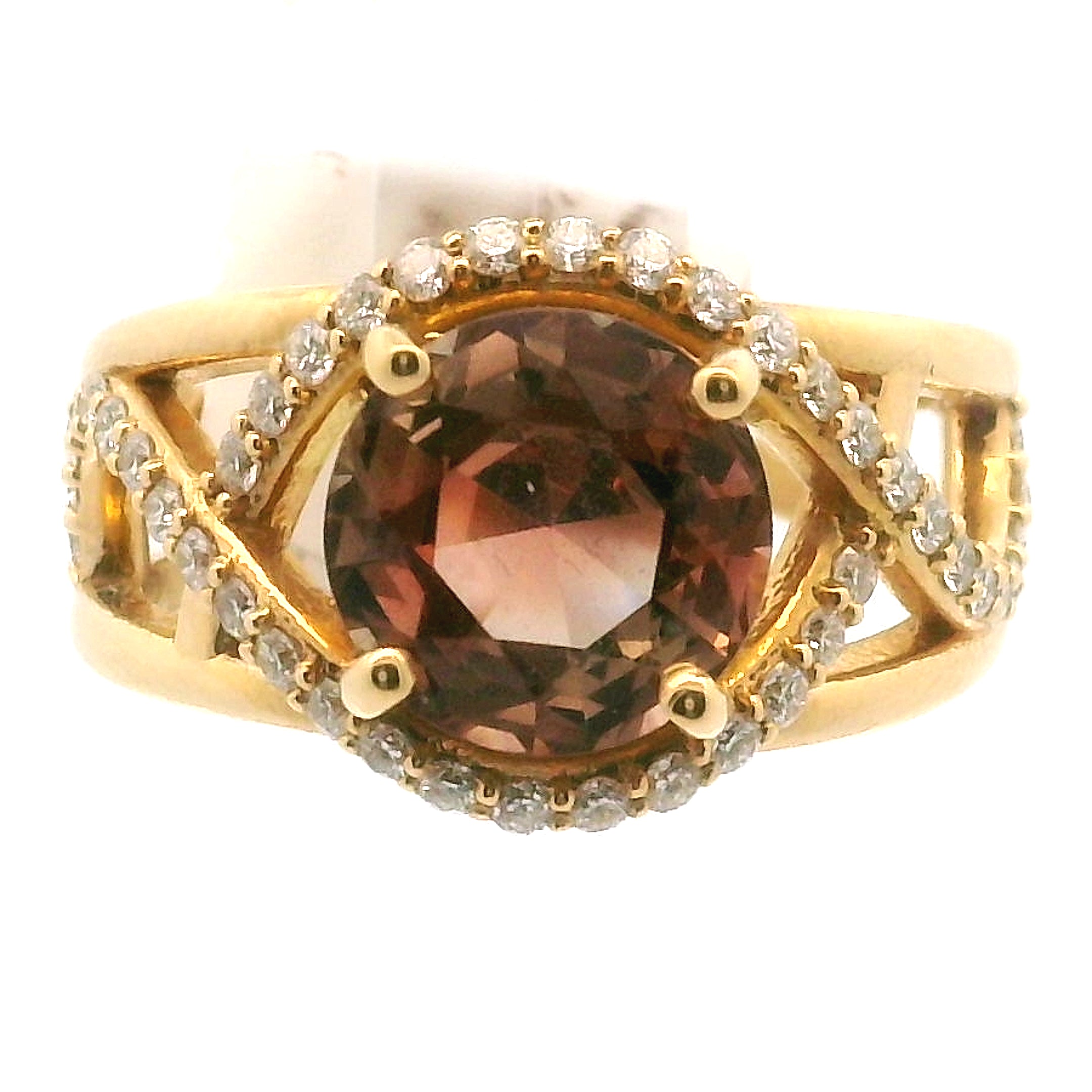 Oregon Sunstone with Diamond Pave Cuff Ring in 18K Gold for Vitality and Courage