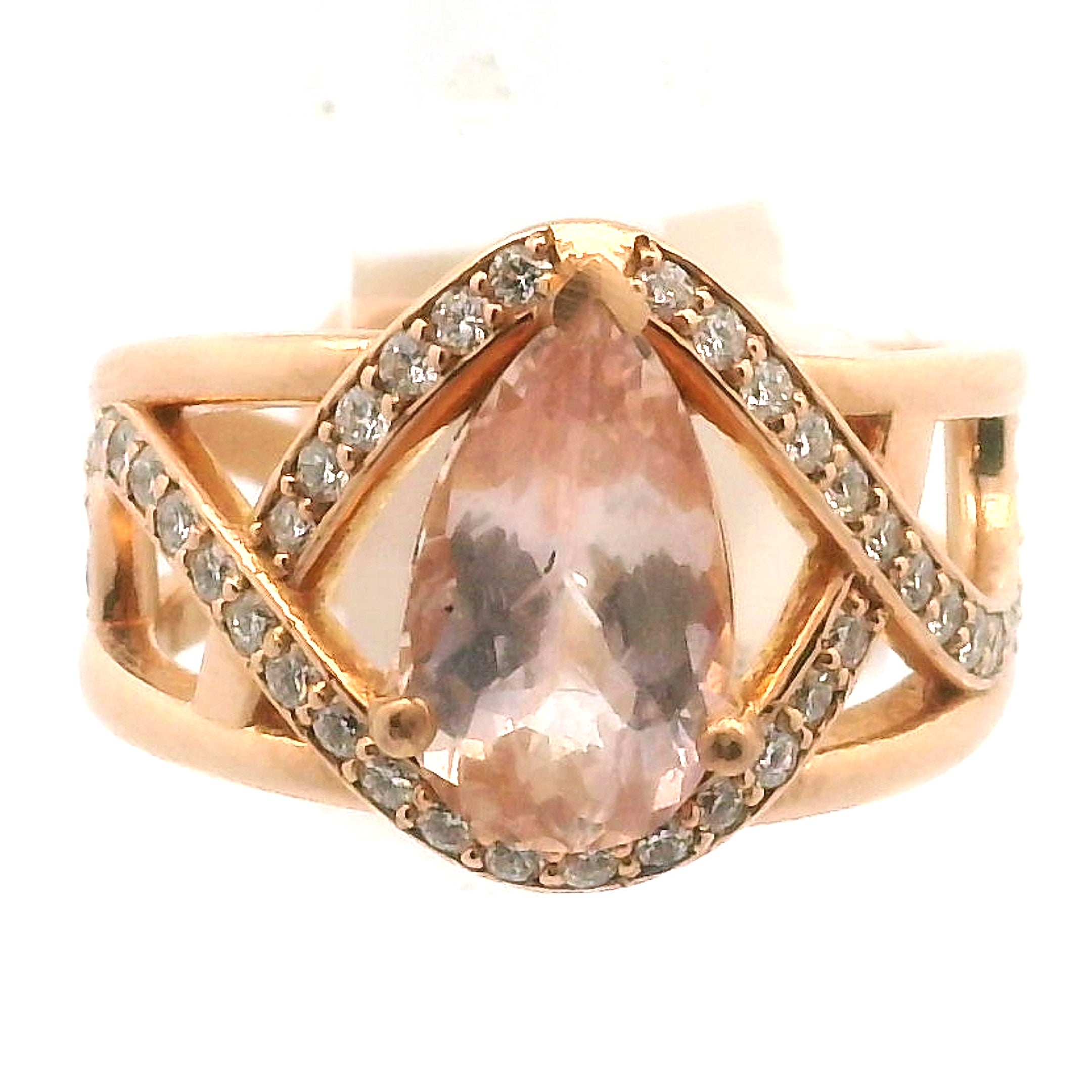 Padparadscha Sapphire with Diamond Pave Cuff Ring in 18K Rose Gold for Dream-work and Compassion